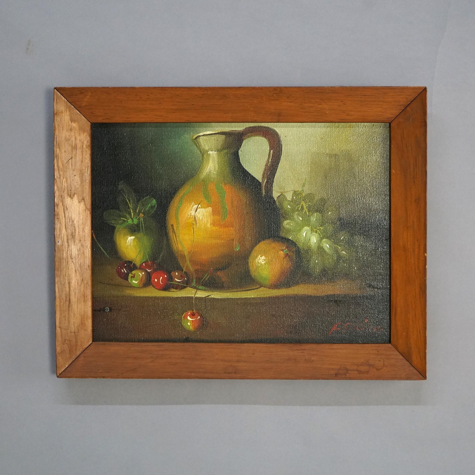 Canvas Antique Italian Oil Painting, Fruit Still Life, c1930, Artist Signed For Sale
