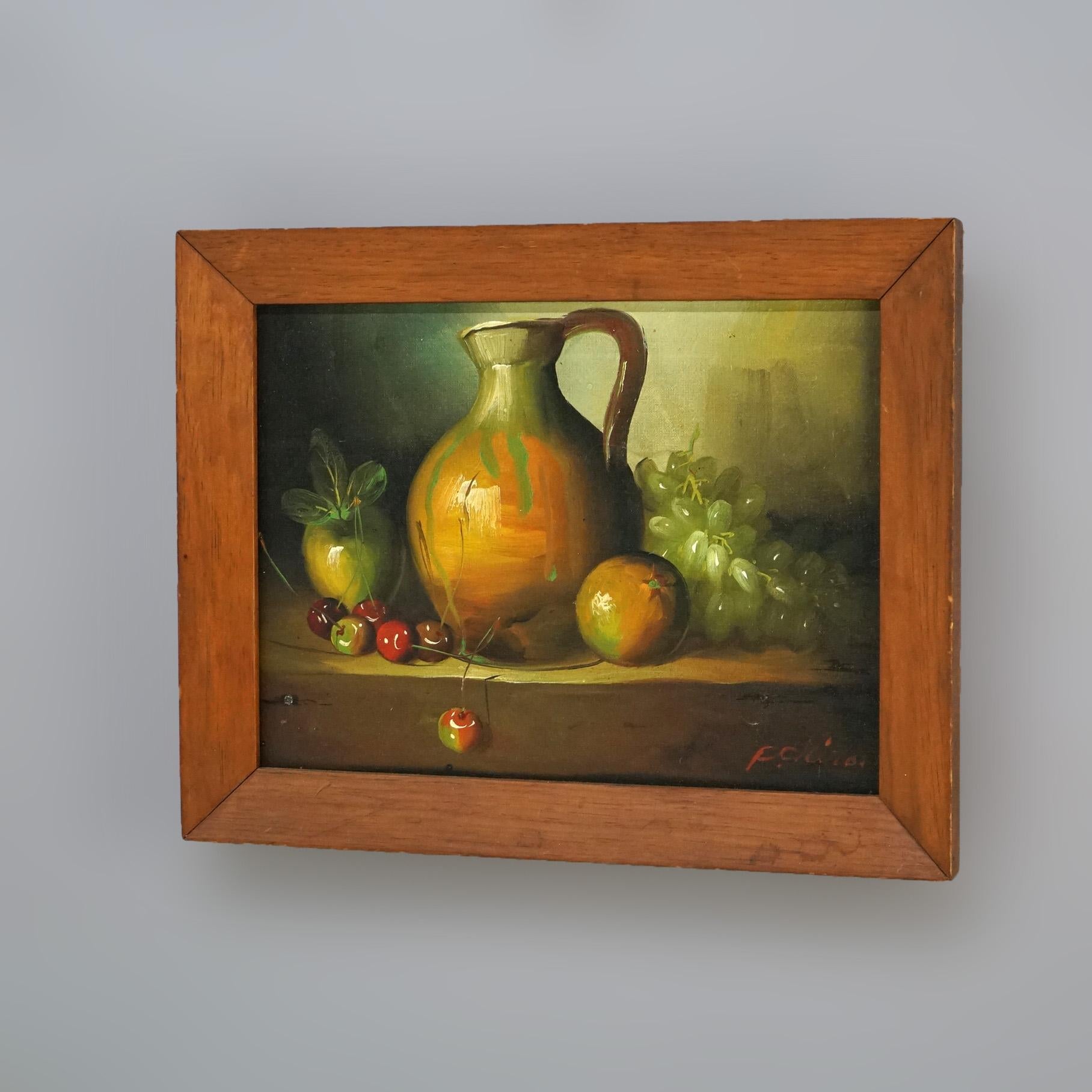 Antique Italian Oil Painting, Fruit Still Life, c1930, Artist Signed For Sale 2