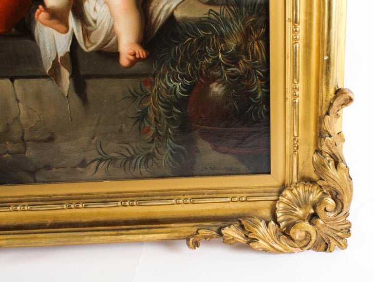 Antique Italian Oil Painting "Mother and Child" Guiseppe Mazzolini