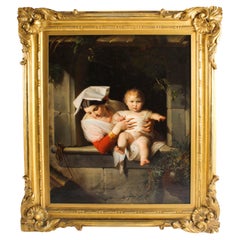 Antique Italian Oil Painting "Mother & Child" Guiseppe Mazzolini Signed 1843