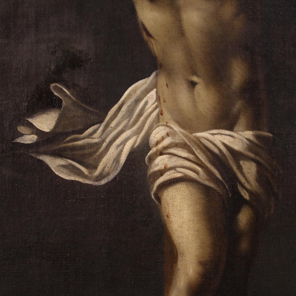 Antique Italian Oil Painting on Canvas Crucifixion from the 18th Century For Sale 6