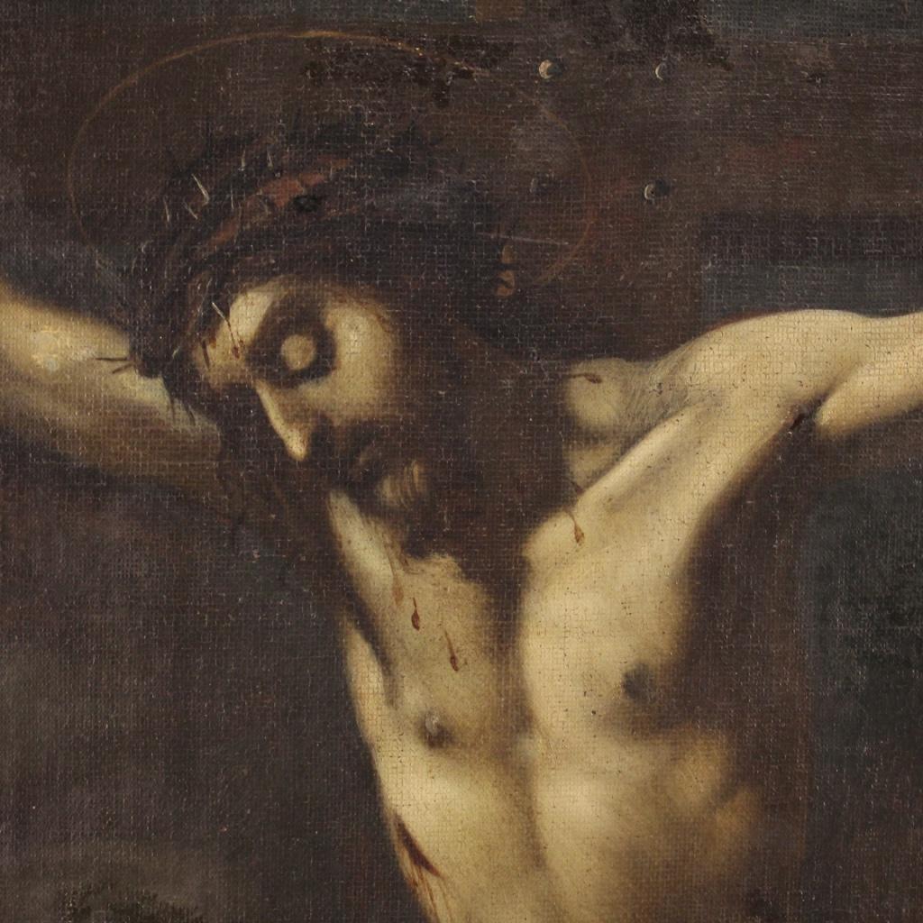 Antique Italian Oil Painting on Canvas Crucifixion from the 18th Century For Sale 7
