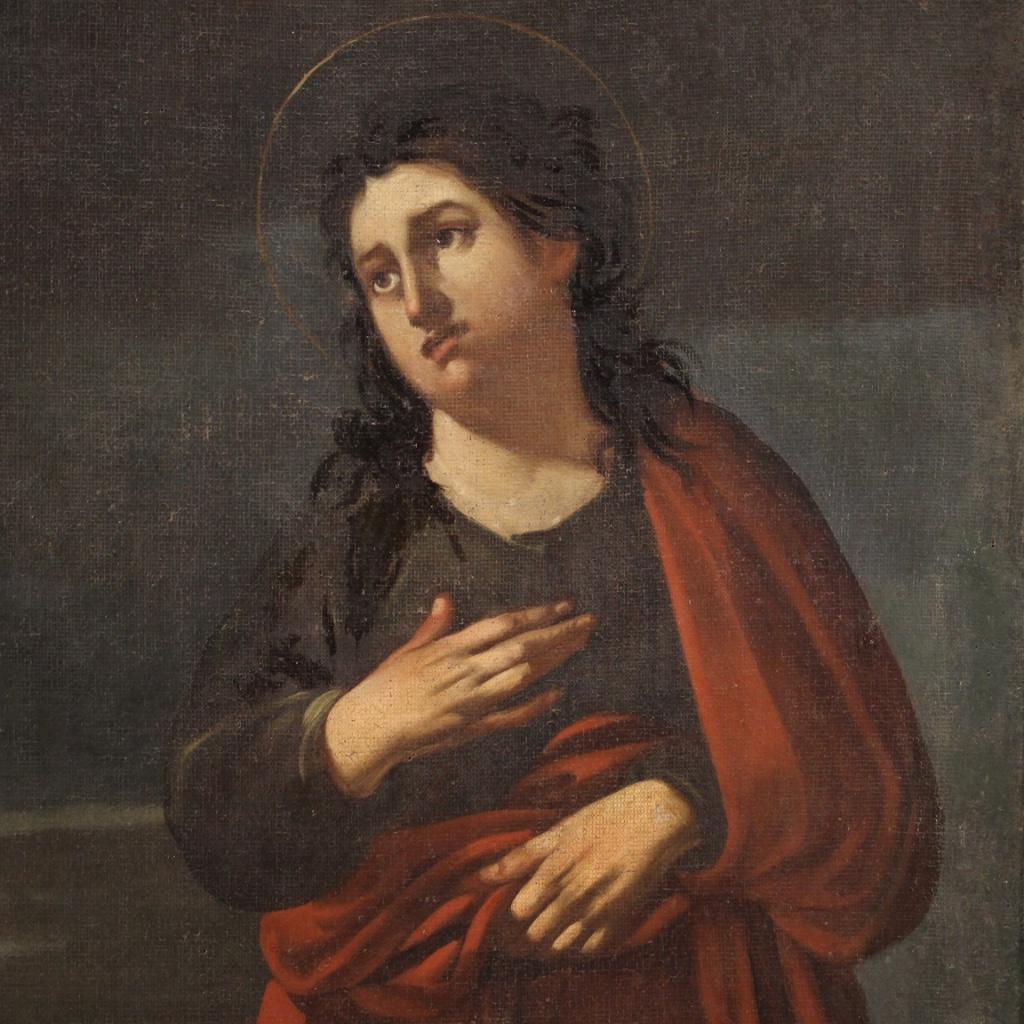 Antique Italian Oil Painting on Canvas Crucifixion from the 18th Century For Sale 3