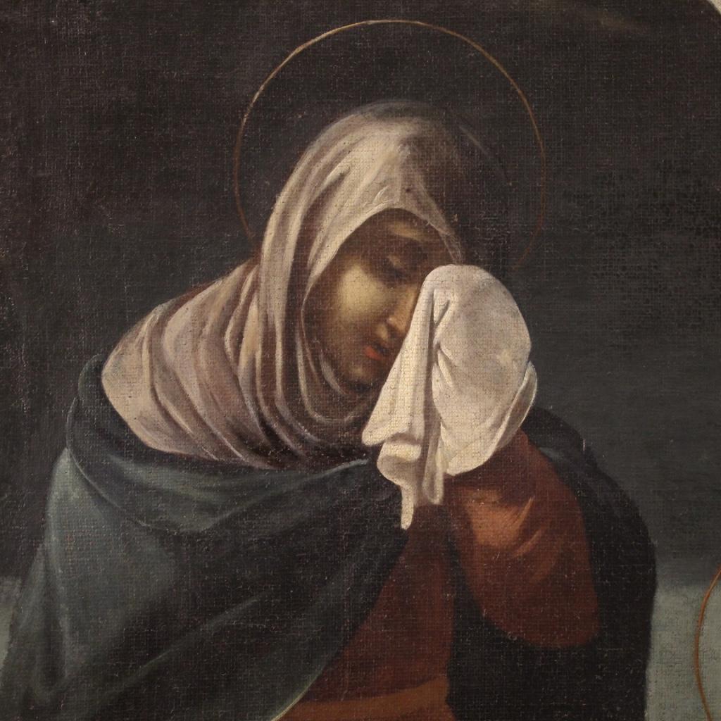 Antique Italian Oil Painting on Canvas Crucifixion from the 18th Century For Sale 5