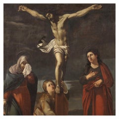 Antique Italian Oil Painting on Canvas Crucifixion from the 18th Century