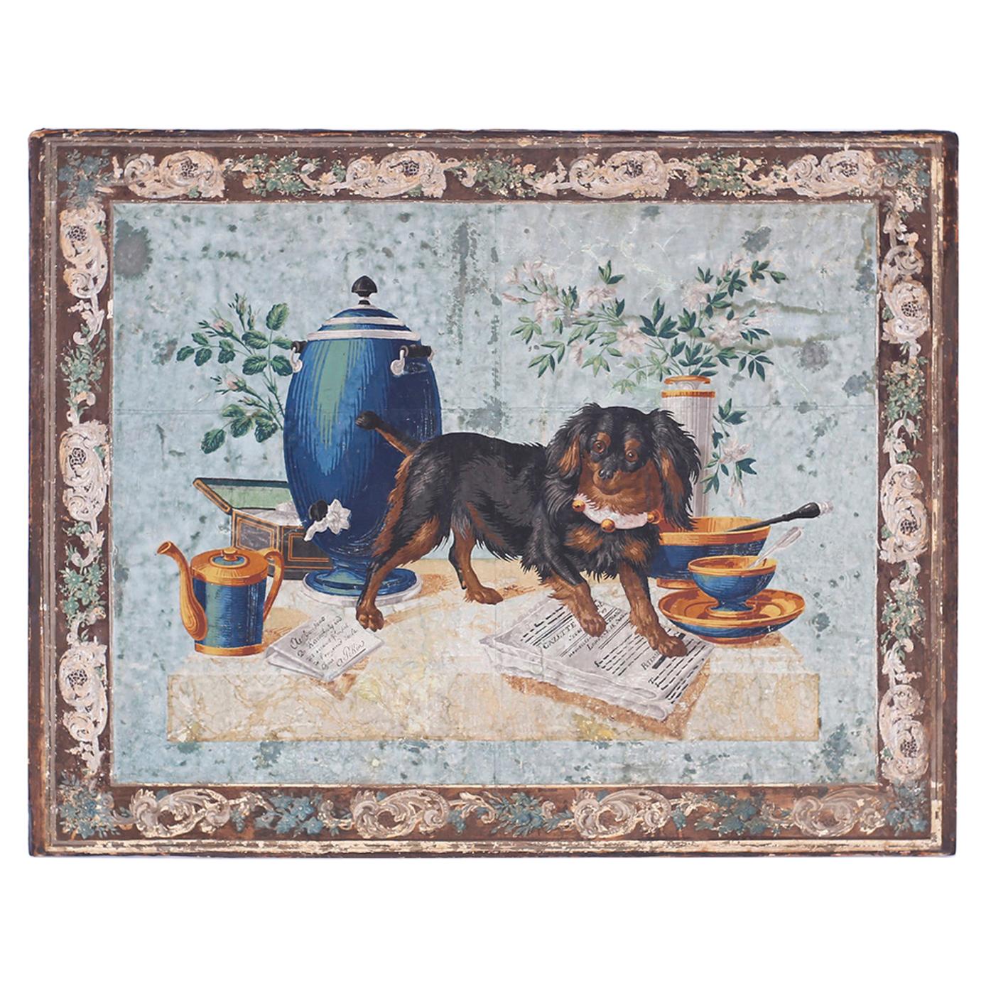 Antique Italian Oil Painting on Canvas of a Dog