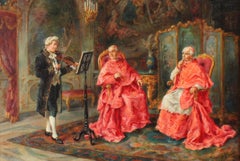 Antique Italian Oil Painting Violin Recital Ettore Ascenzi 19th Century