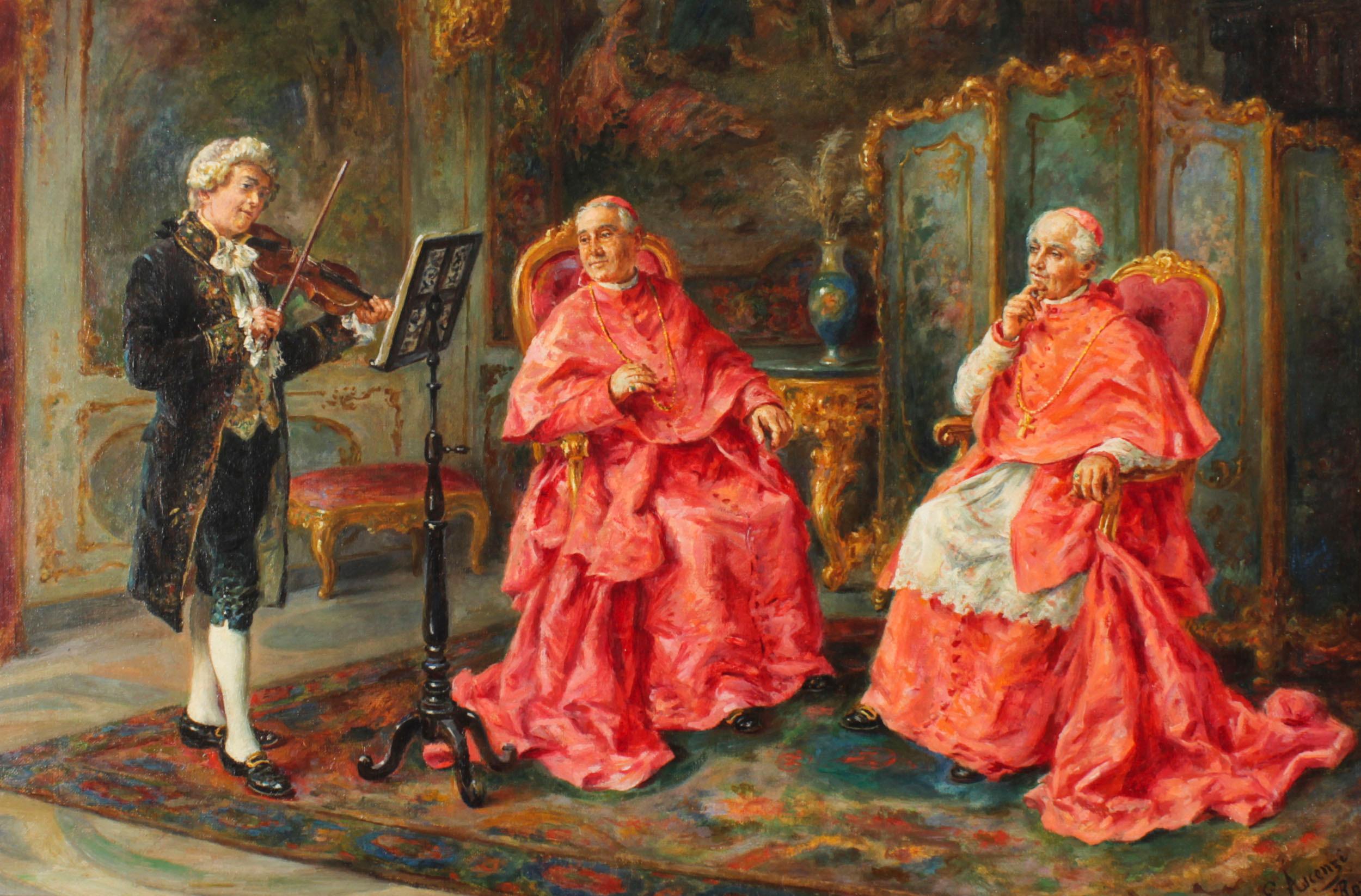 Antikes italienisches Ölgemälde Geigenkonzert Ettore Ascenzi 19. (Italienisch) im Angebot
