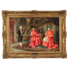 Antique Italian Oil Painting Violin Recital Ettore Ascenzi 19th Century