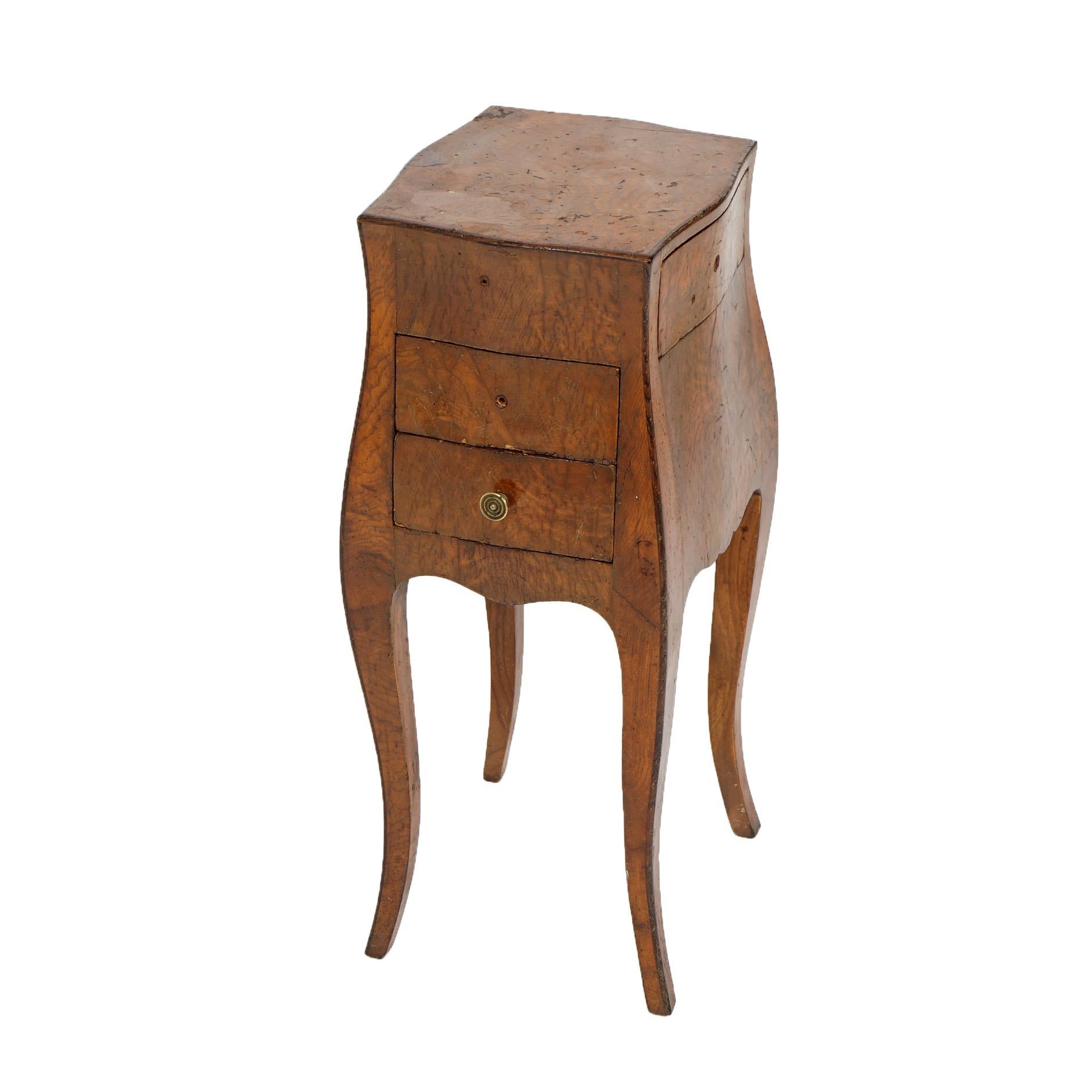 20th Century Antique Italian Olive Wood Bombe Three Drawer Side Stand Circa 1900 For Sale
