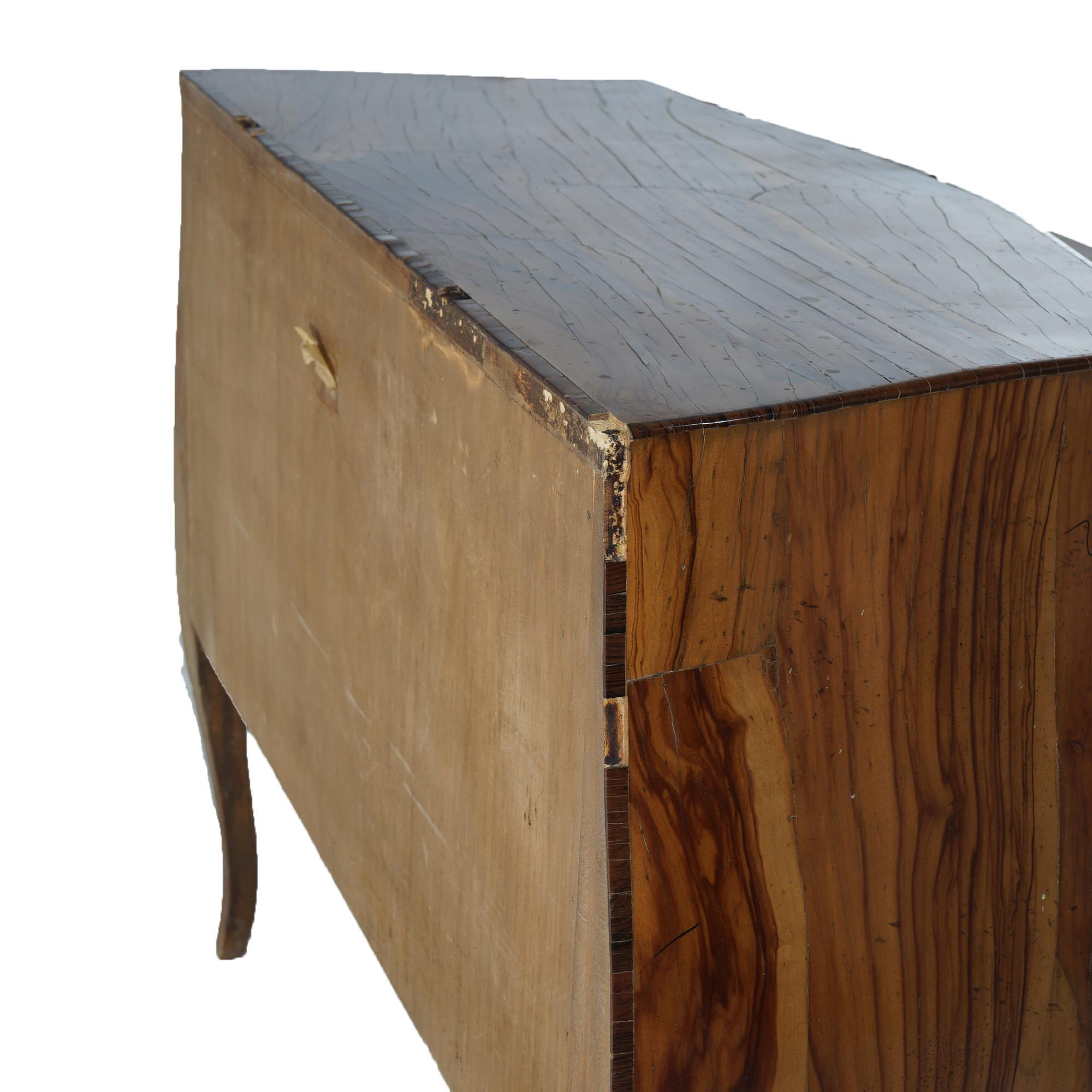 Antique Italian Olive Wood & Ormolu Two Drawer Bombe Commode C1930 7