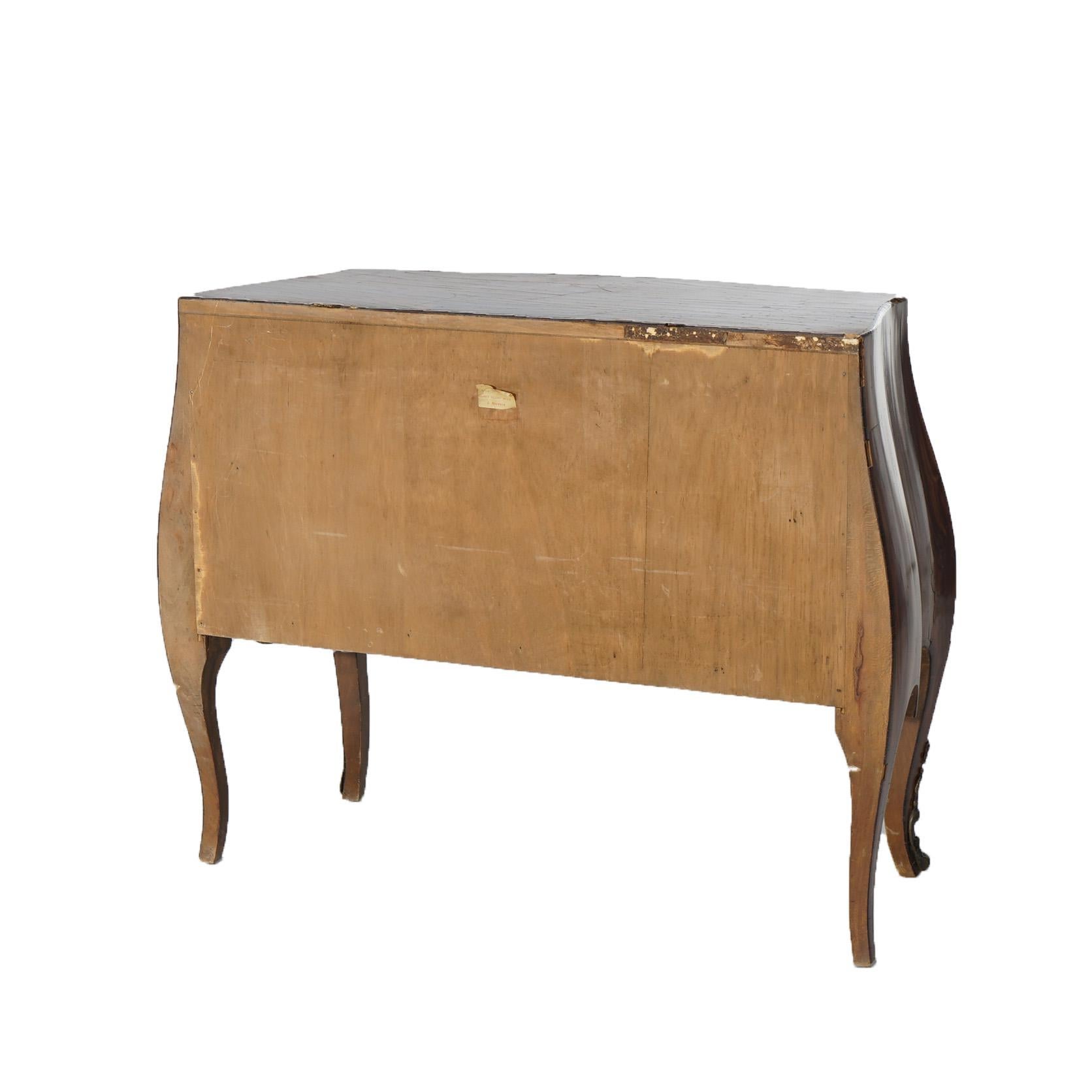 Antique Italian Olive Wood & Ormolu Two Drawer Bombe Commode C1930 5