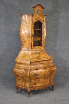 Antique Italian Olivewood Bombe Coke Bottle Curved 2 Piece Secretary Desk