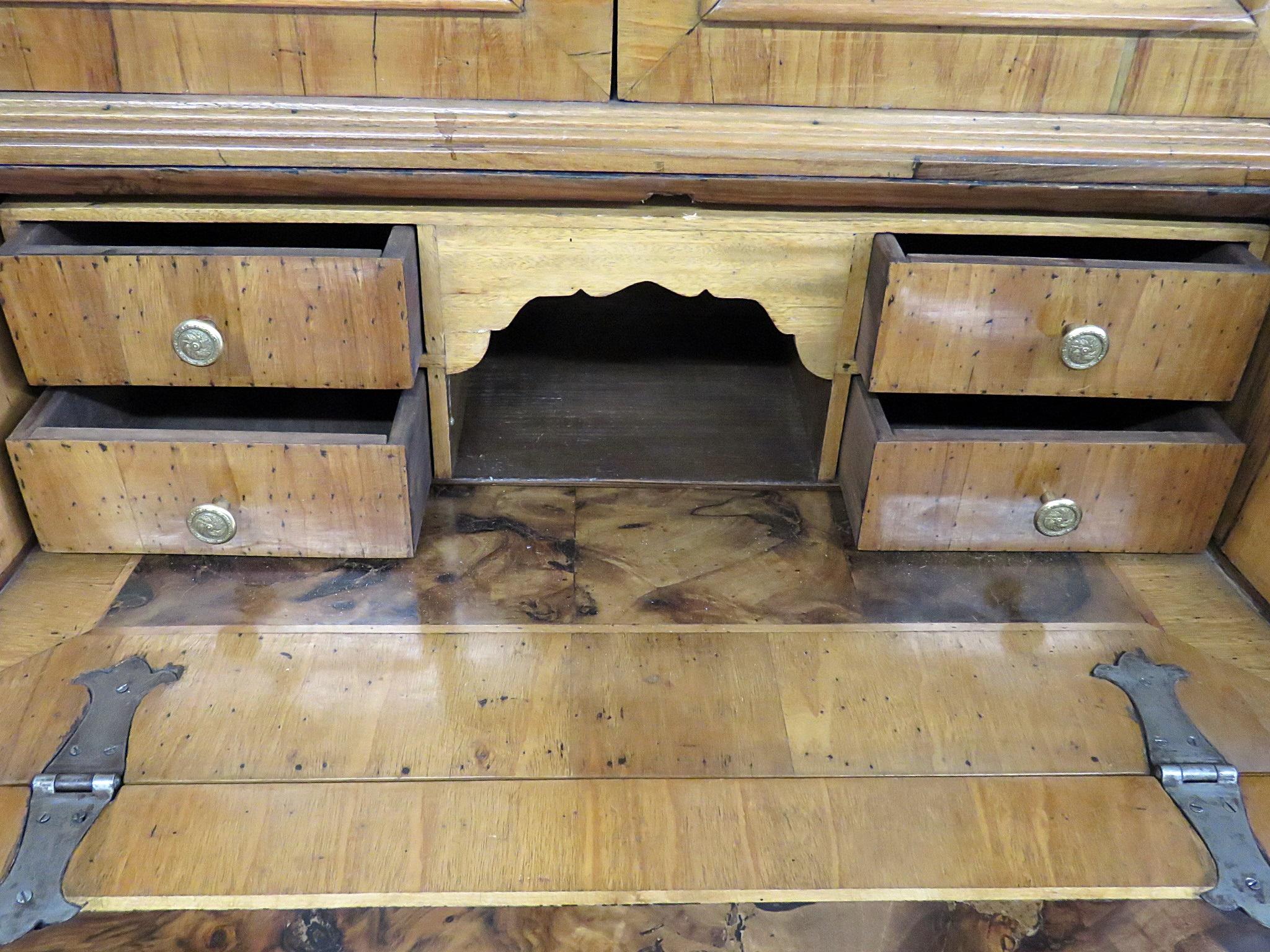 Antique 1840s Italian Olivewood Secretary Desk with Chunky locks Brass Hinges 1