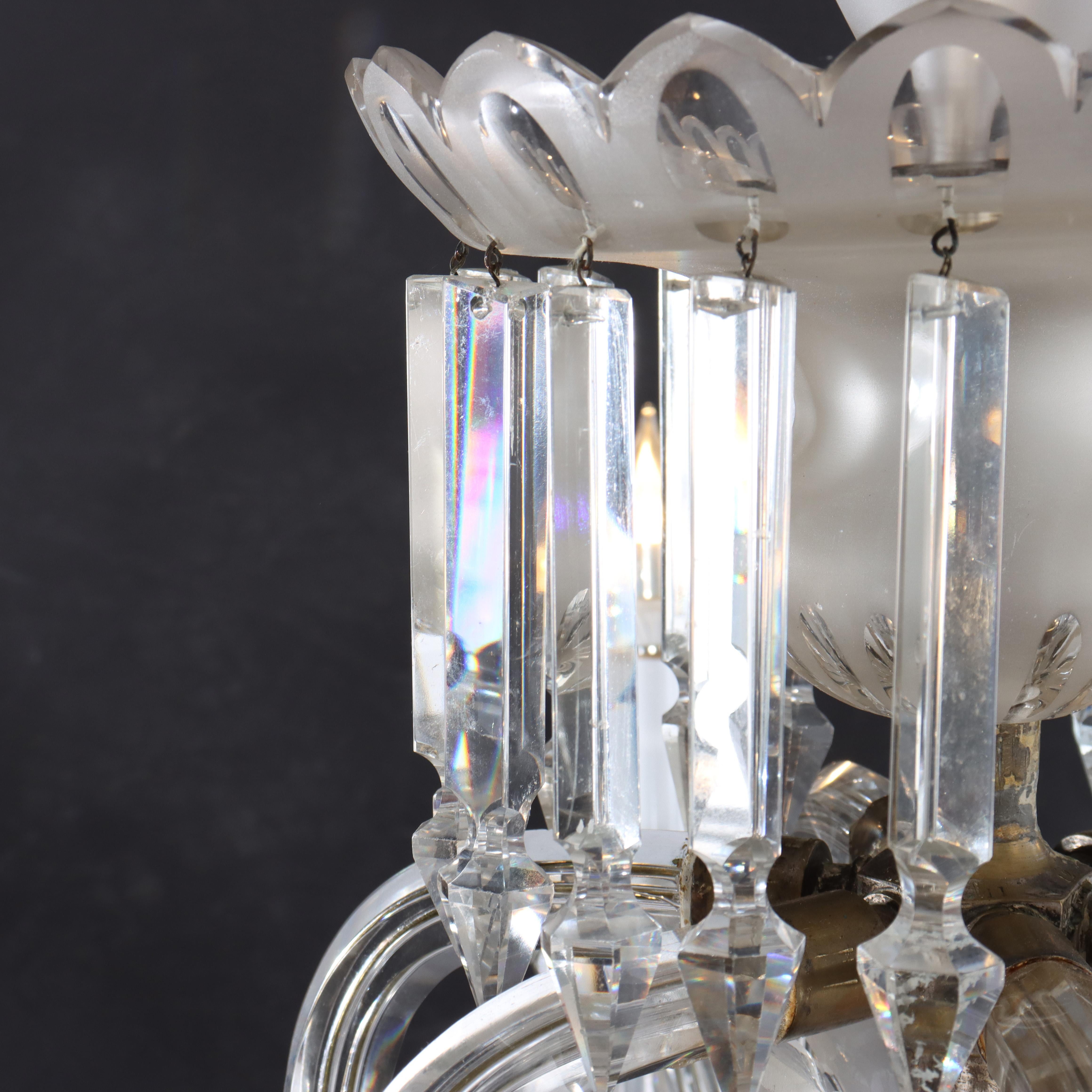 Lustre italien ancien à six lumières en verre opalescent et cristal taillé, vers 1920 en vente 4