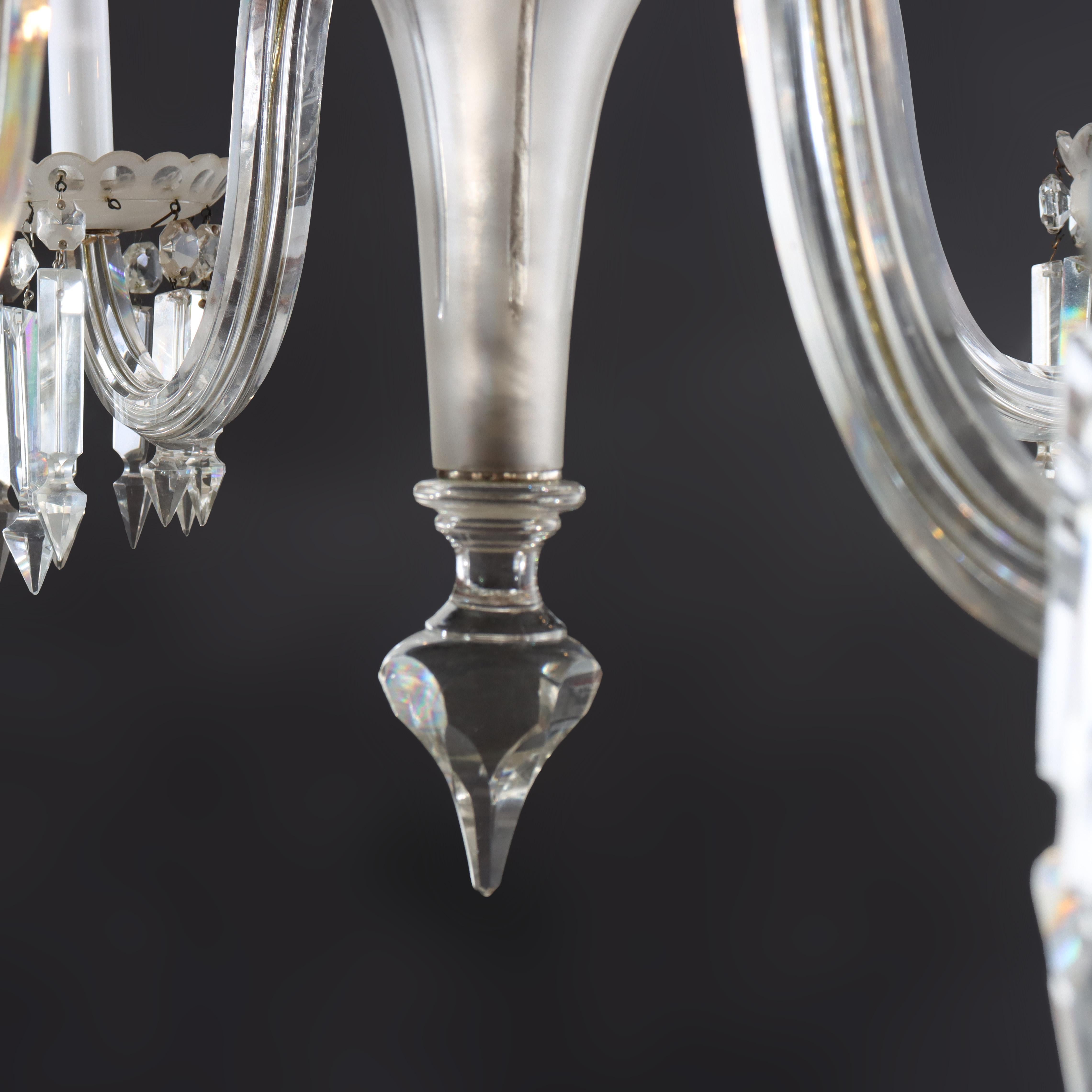 Lustre italien ancien à six lumières en verre opalescent et cristal taillé, vers 1920 en vente 6