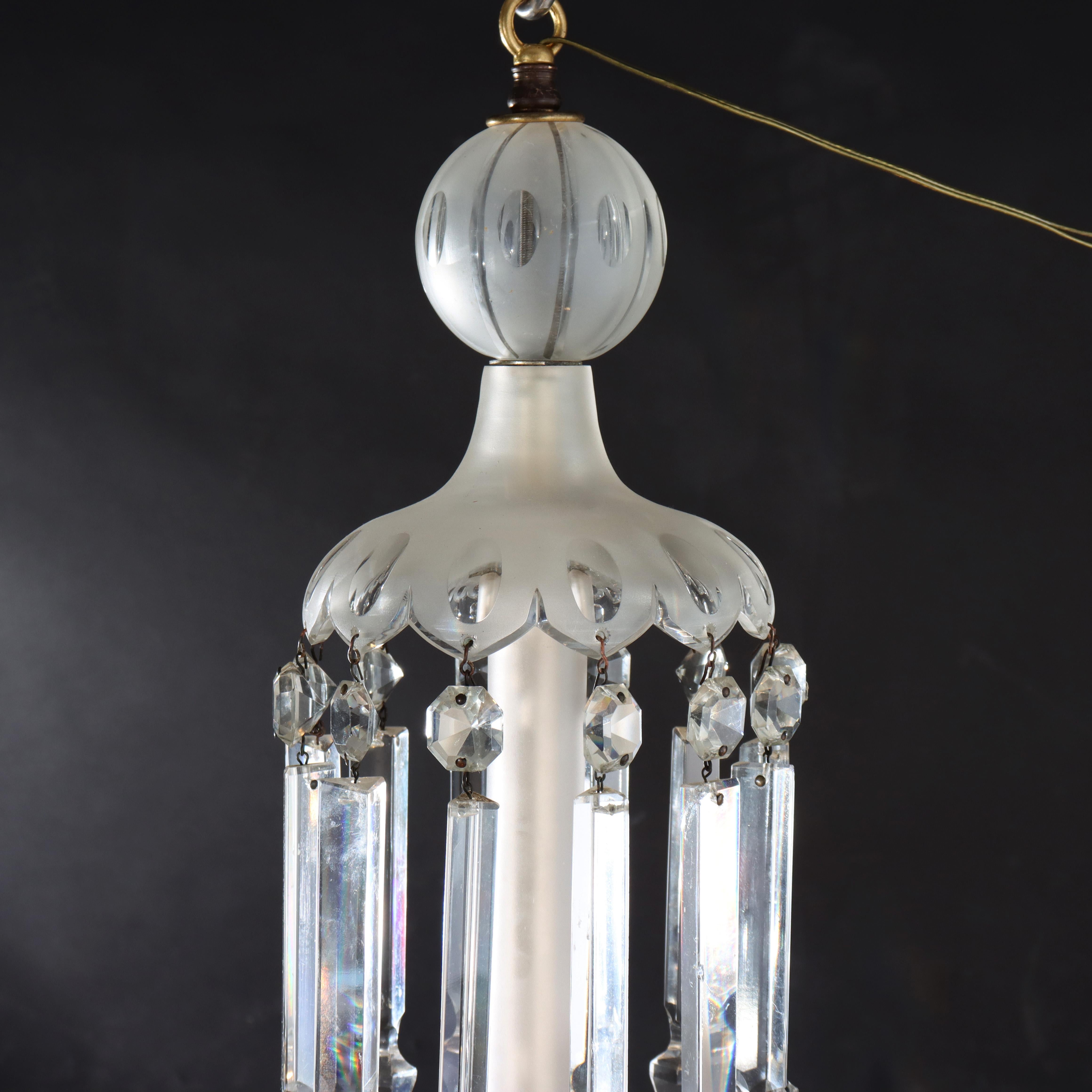 Lustre italien ancien à six lumières en verre opalescent et cristal taillé, vers 1920 en vente 7
