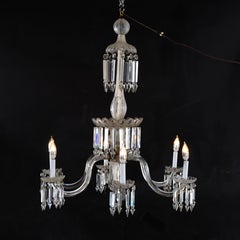 Antique Italian Opalescent Glass & Cut Crystal Six-Light Chandelier c1920
