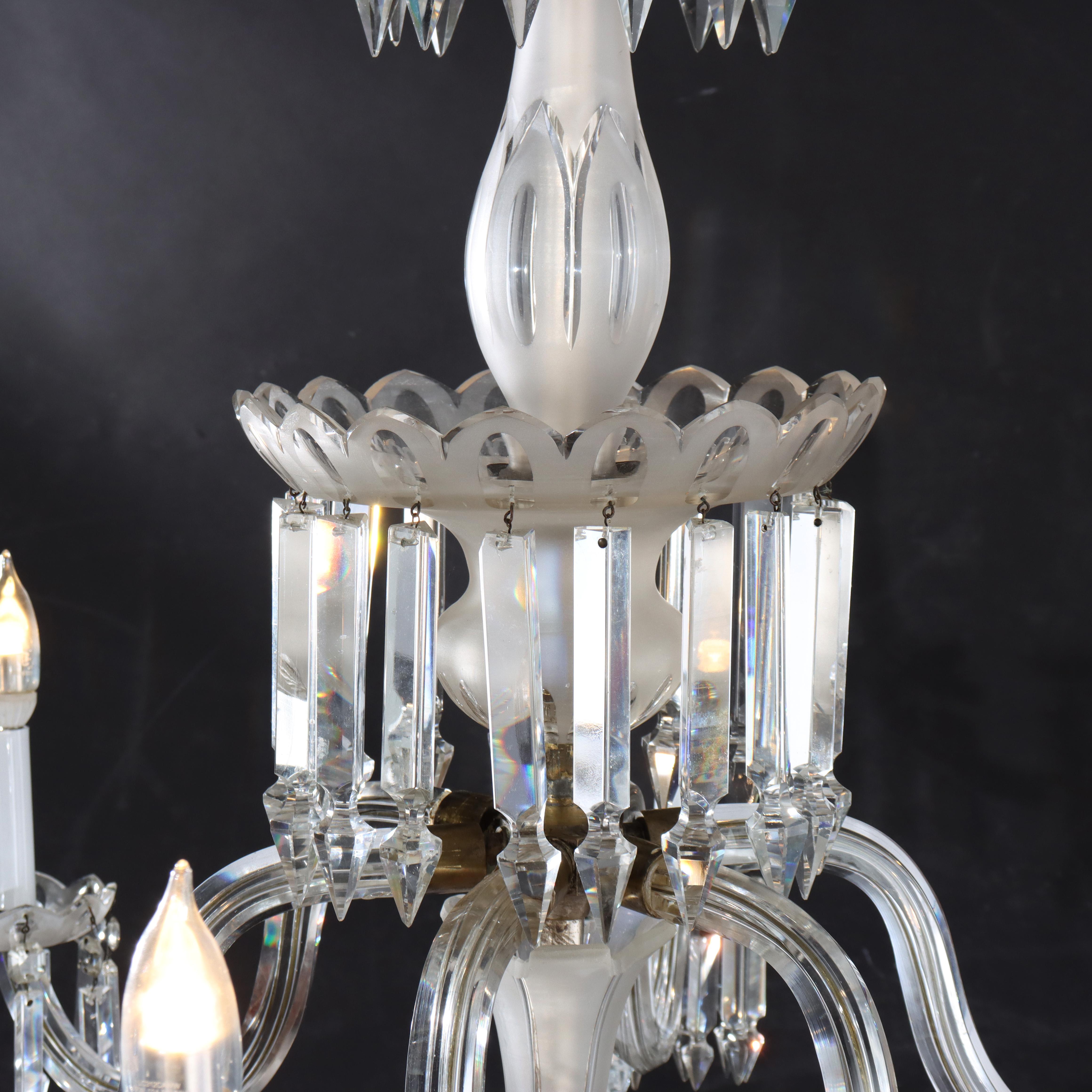20ième siècle Lustre italien ancien à six lumières en verre opalescent et cristal taillé, vers 1920 en vente