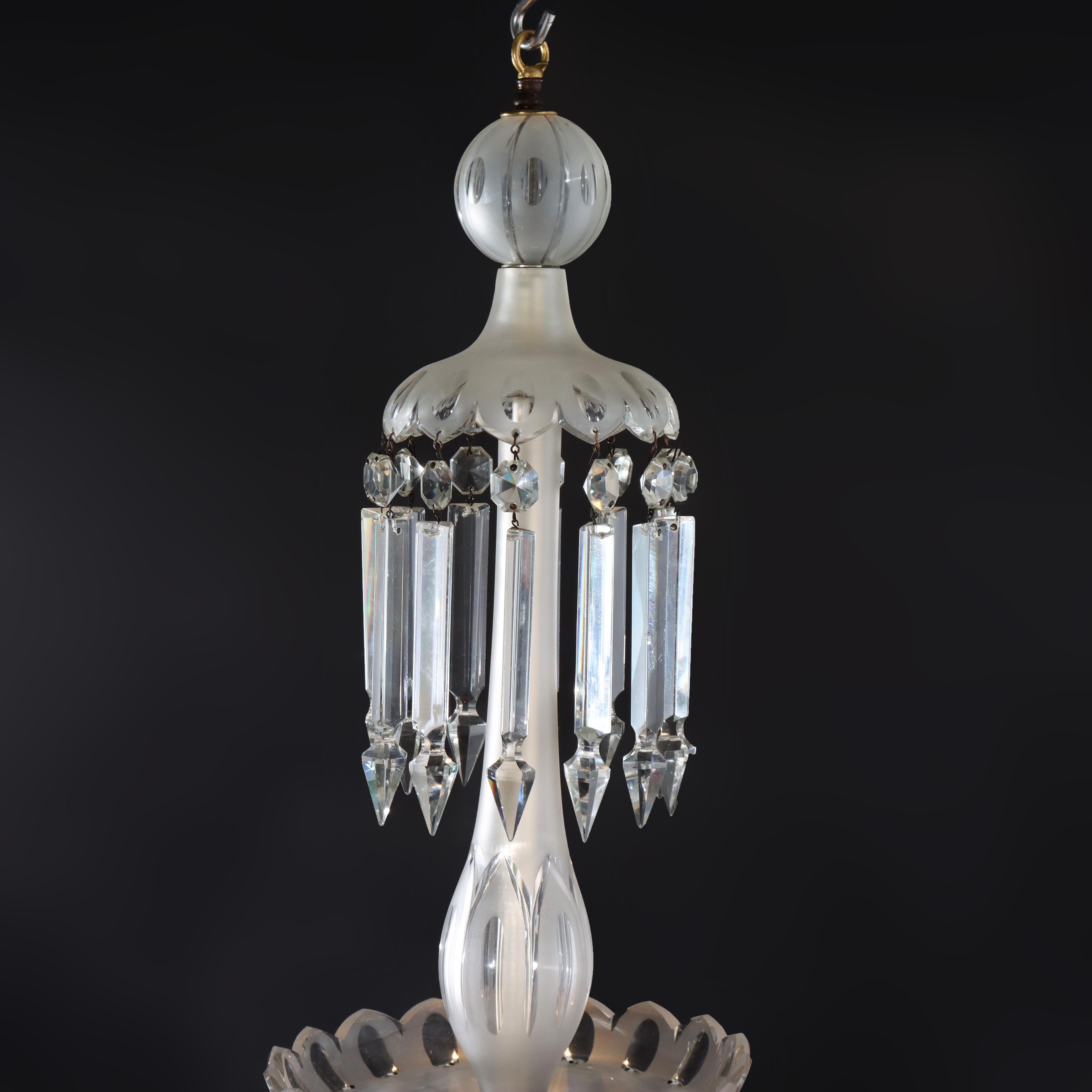 Verre Lustre italien ancien à six lumières en verre opalescent et cristal taillé, vers 1920 en vente