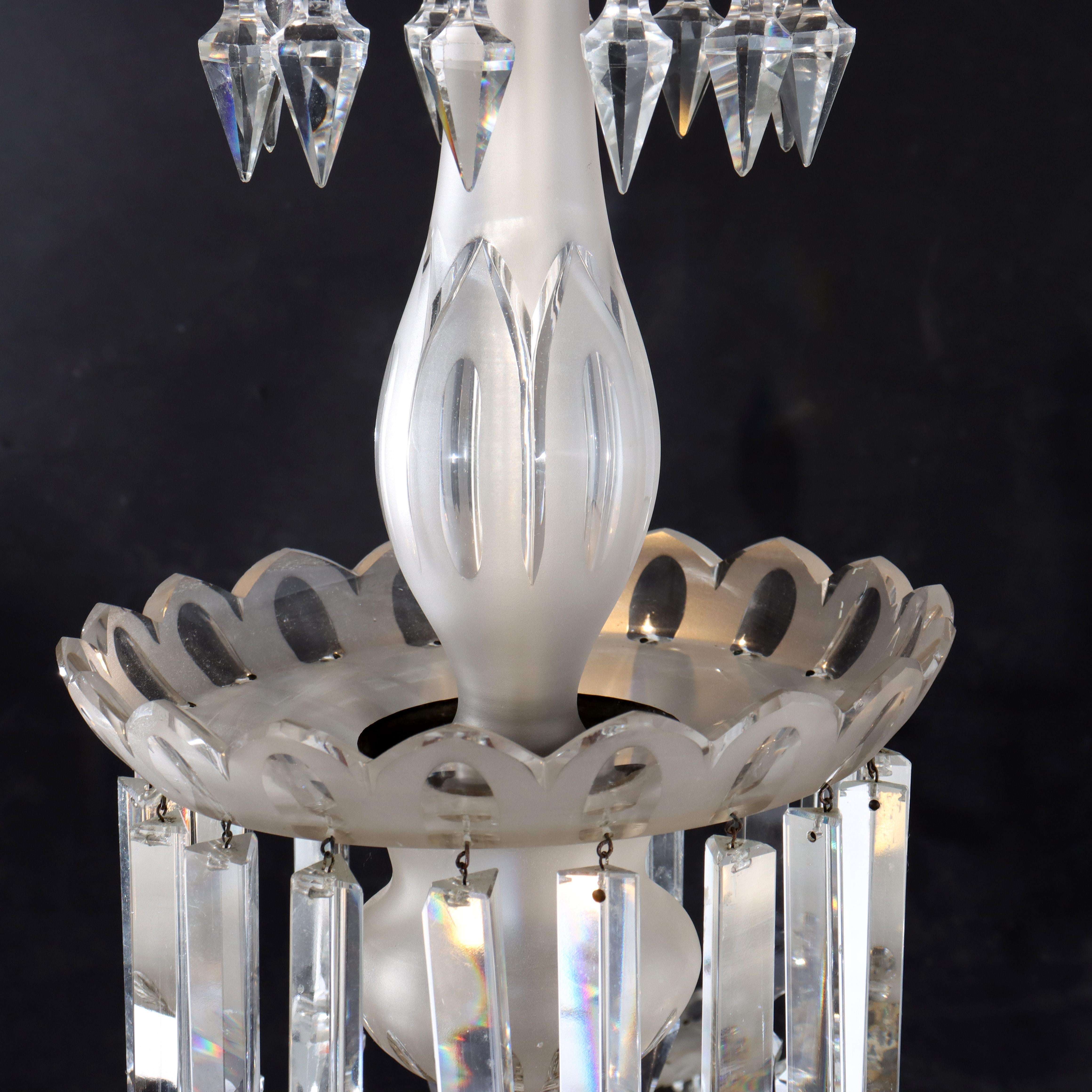 Lustre italien ancien à six lumières en verre opalescent et cristal taillé, vers 1920 en vente 2