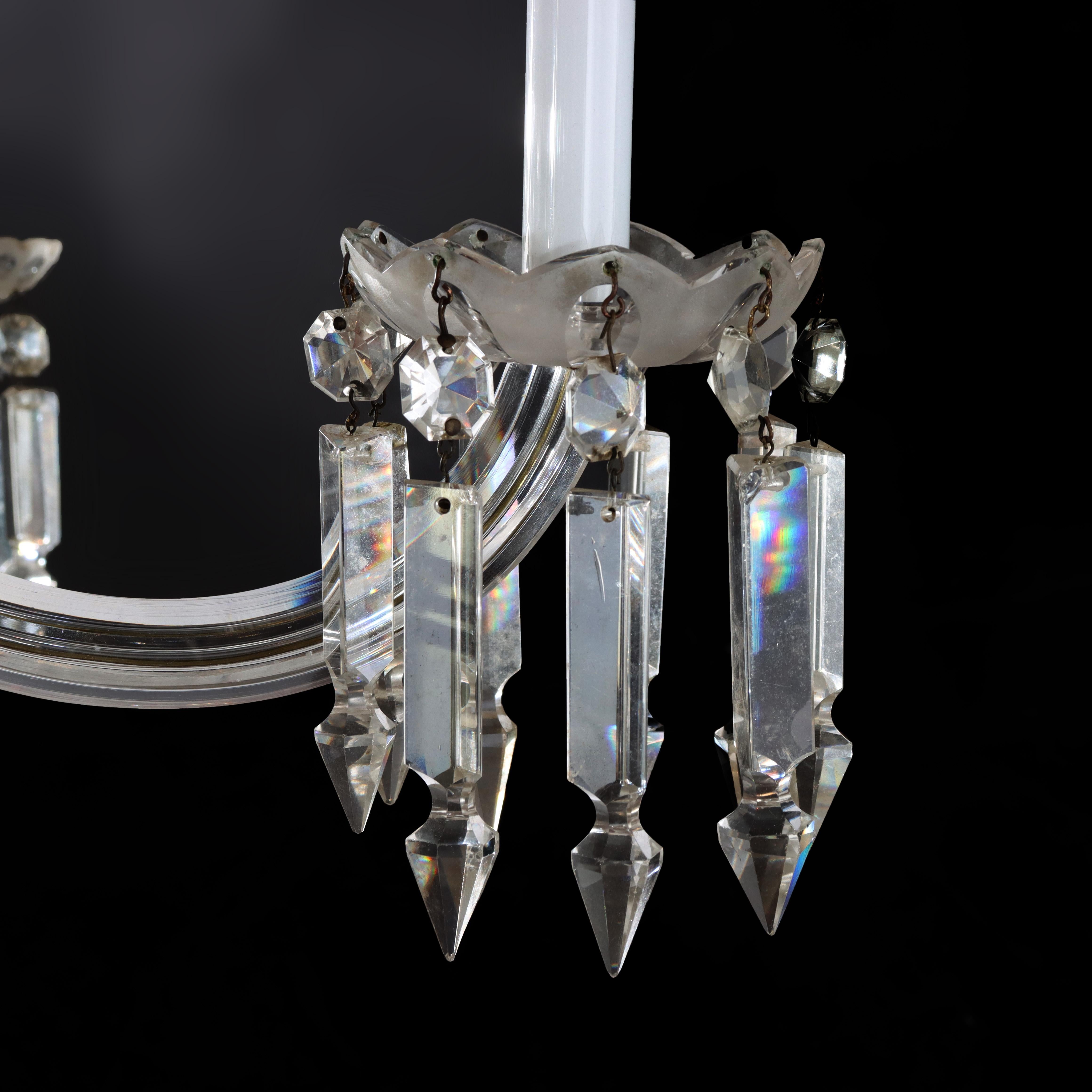 Lustre italien ancien à six lumières en verre opalescent et cristal taillé, vers 1920 en vente 3