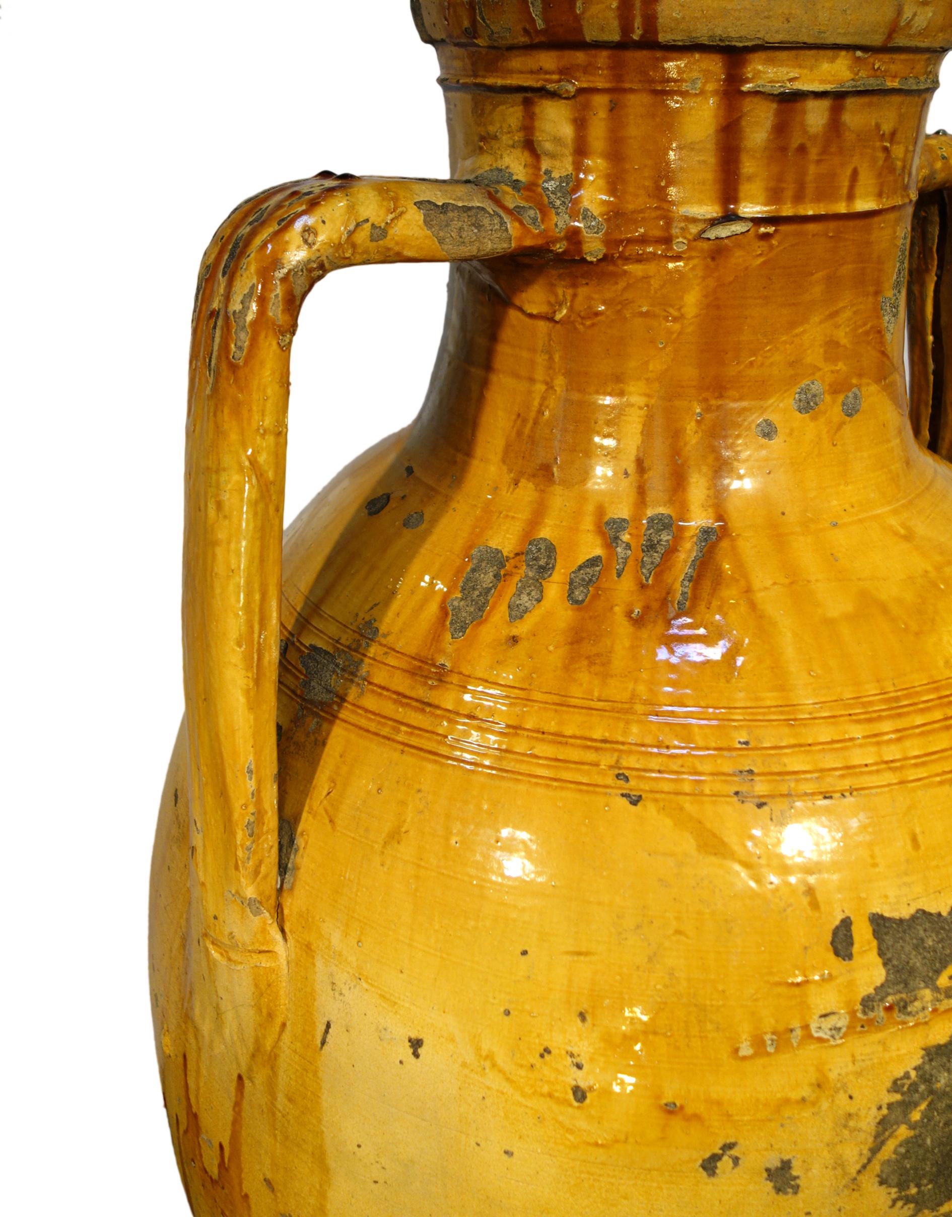 Antique Italian Orcio Puglia #1, Colossal Terra Cotta Jar, Ochre and Umber Glaze 3