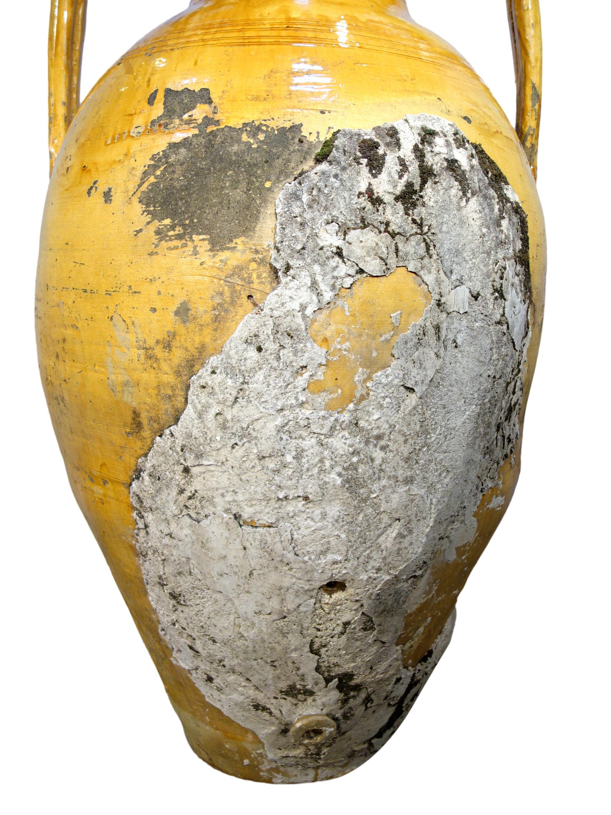 Antique Italian Orcio Puglia #1, Colossal Terra Cotta Jar, Ochre and Umber Glaze For Sale 1