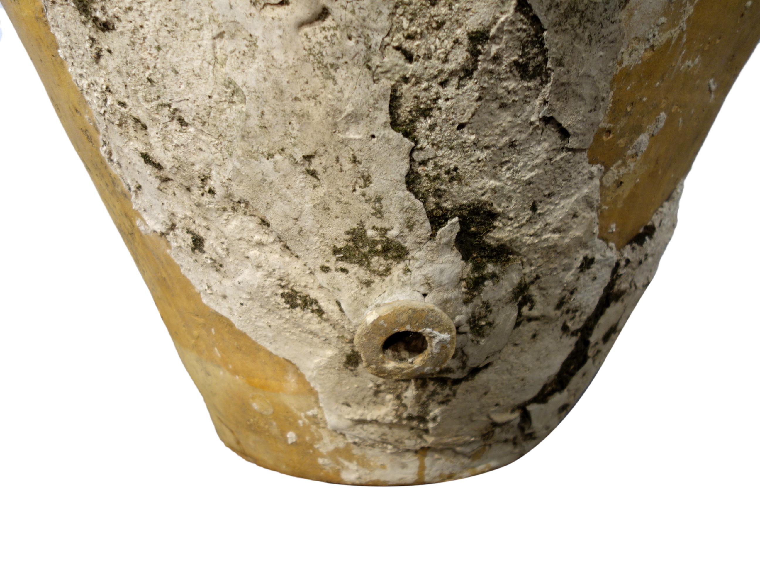 Antikes italienisches Orcio Puglia #1, kugelförmiges Terrakottaglas, Ocker- und Schirmglasur 2