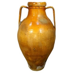 Antique Italian Orcio Puglia #2, Large Terra Cotta Jar, Ochre and Umber Glaze