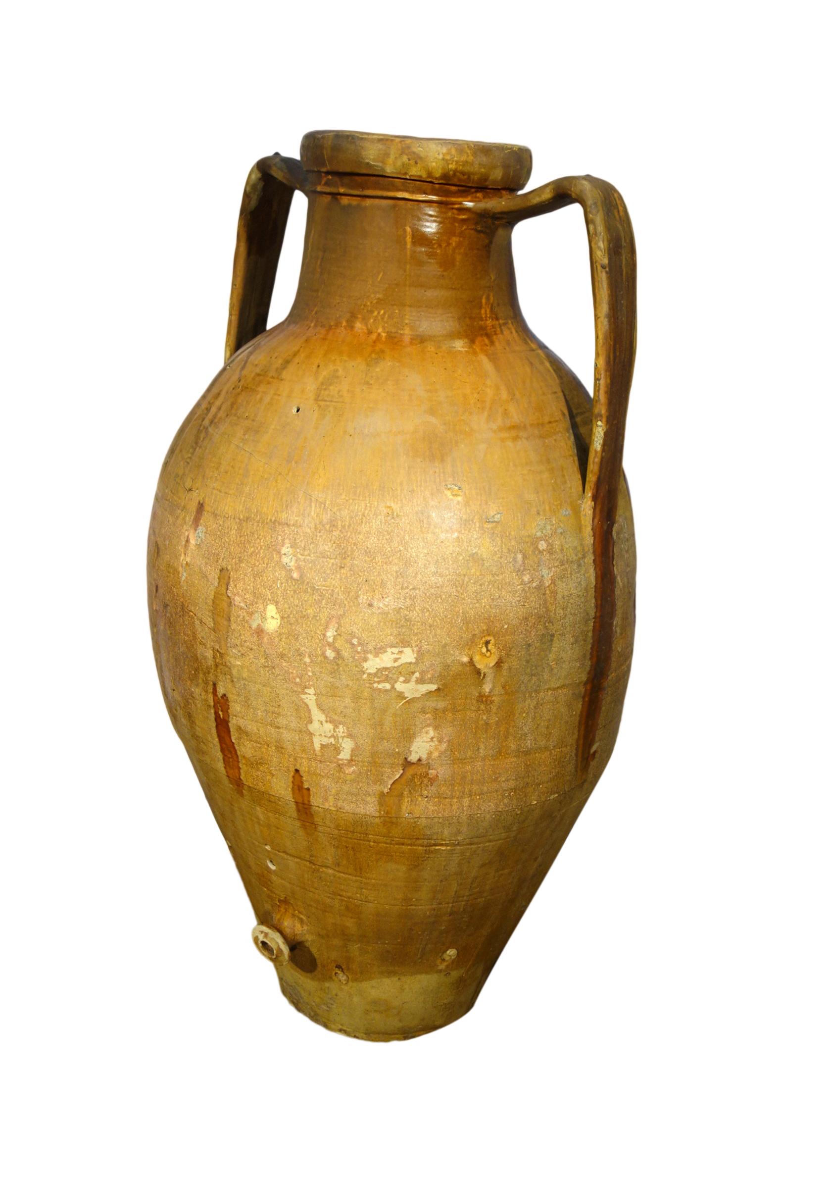 Antique Italian Orcio Puglia #3, Colossal Terra Cotta Jar, Ochre and Umber Glaze For Sale 5