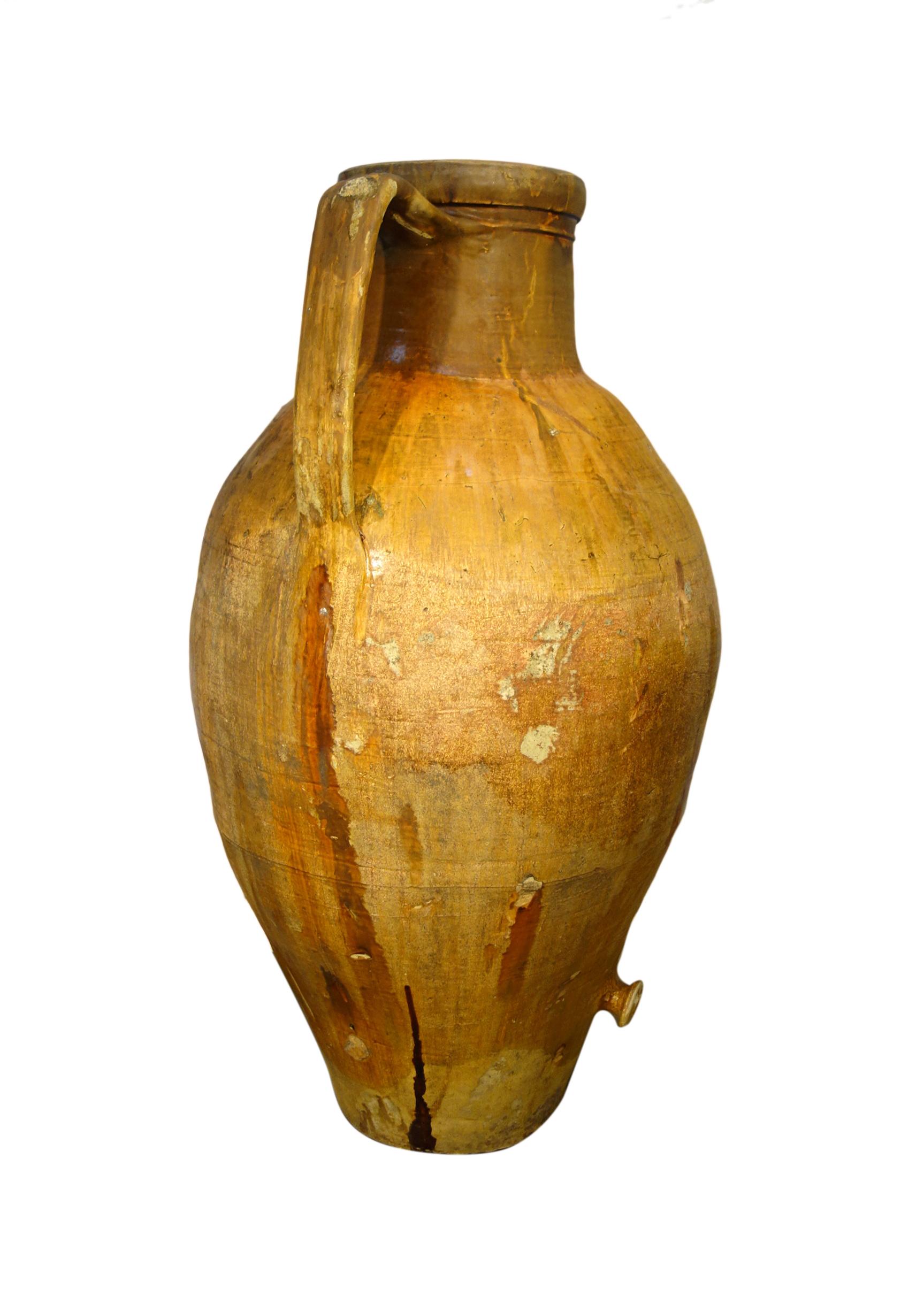 Antikes italienisches Orcio Puglia #3, Colossal-Terrakotta-Gefäß, ockerfarbene und bernsteinfarbene Glasur (Glasiert)