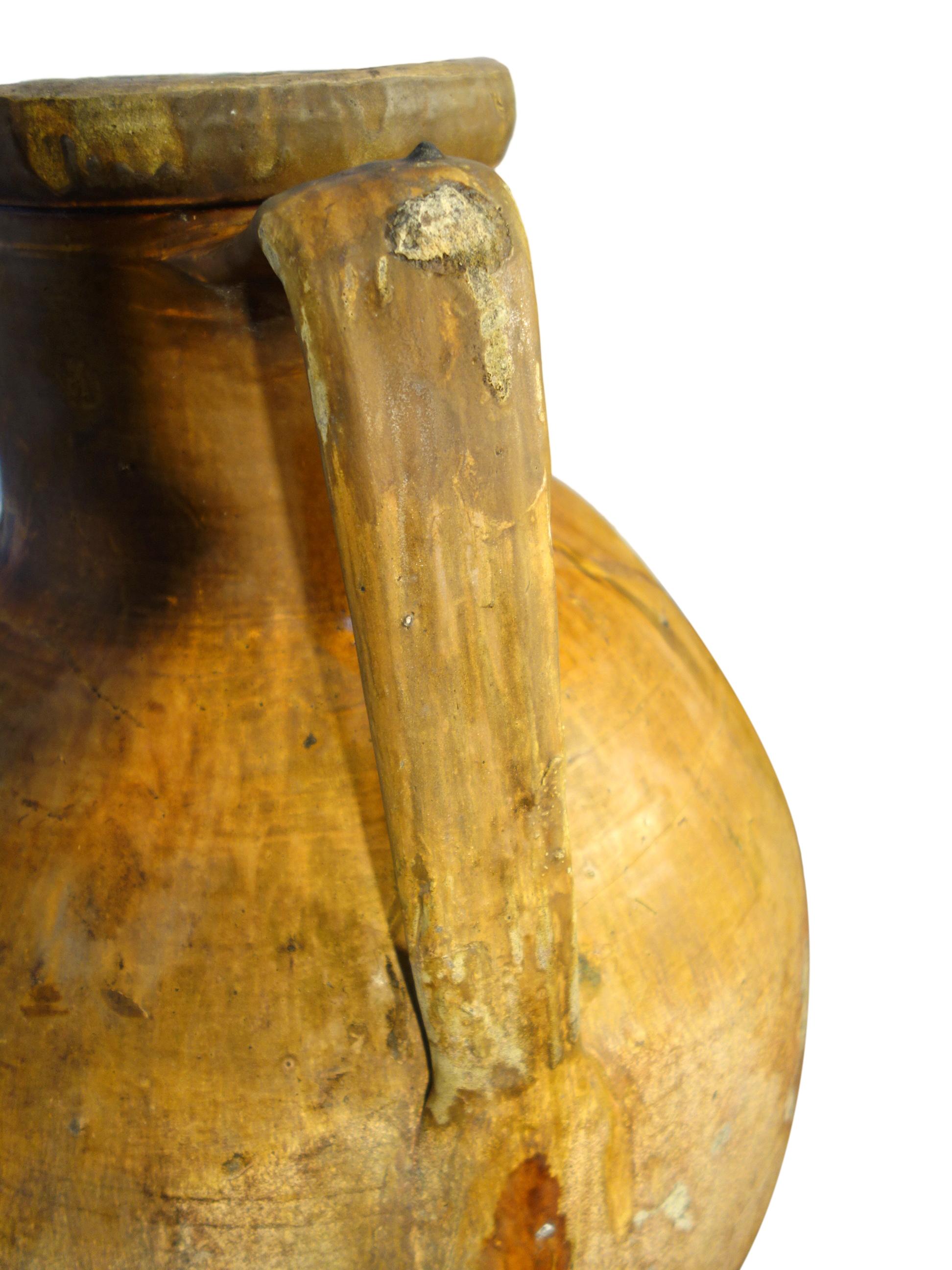 Terracotta Antique Italian Orcio Puglia #3, Colossal Terra Cotta Jar, Ochre and Umber Glaze For Sale