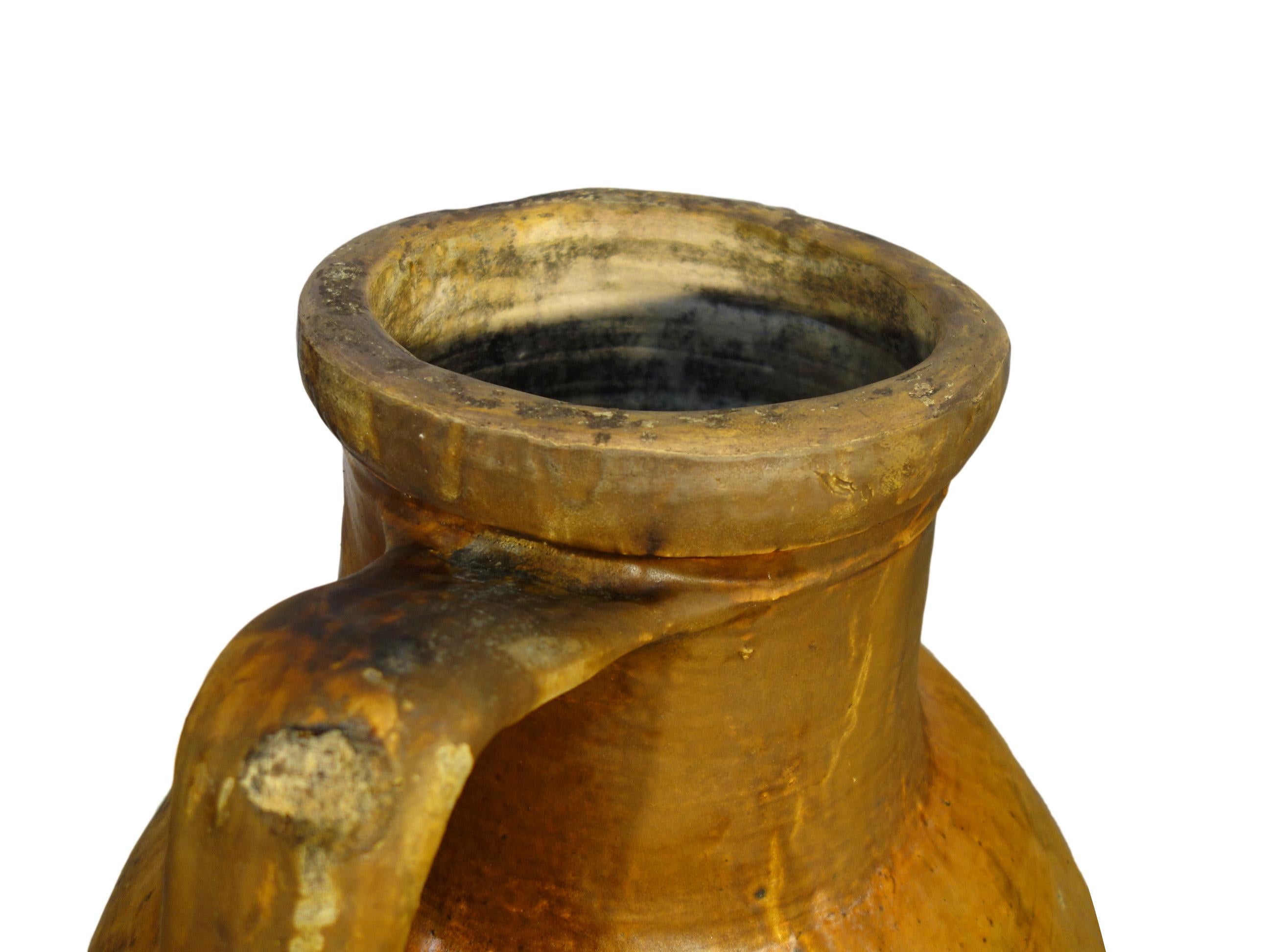Antique Italian Orcio Puglia #3, Colossal Terra Cotta Jar, Ochre and Umber Glaze For Sale 1