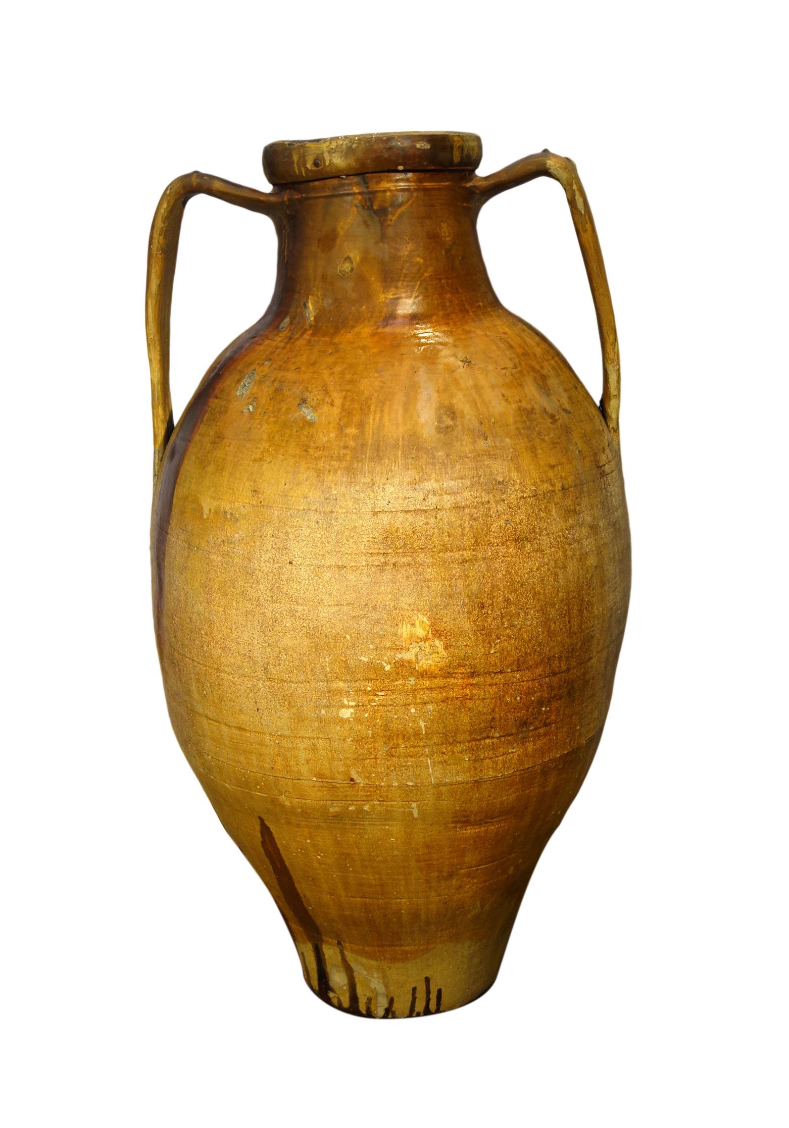 Antikes italienisches Orcio Puglia #3, Colossal-Terrakotta-Gefäß, ockerfarbene und bernsteinfarbene Glasur 2