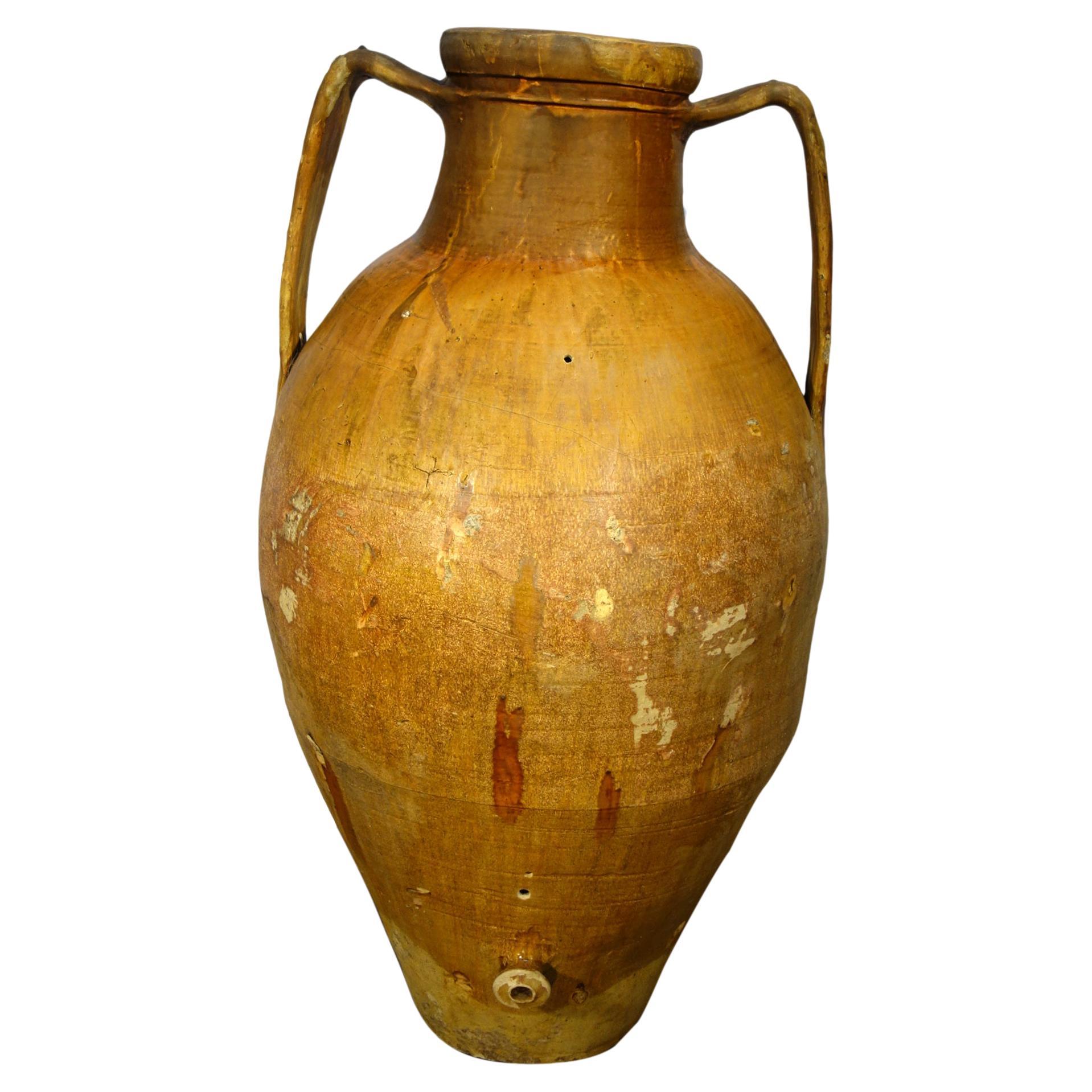 Antique Italian Orcio Puglia #3, Colossal Terra Cotta Jar, Ochre and Umber Glaze For Sale