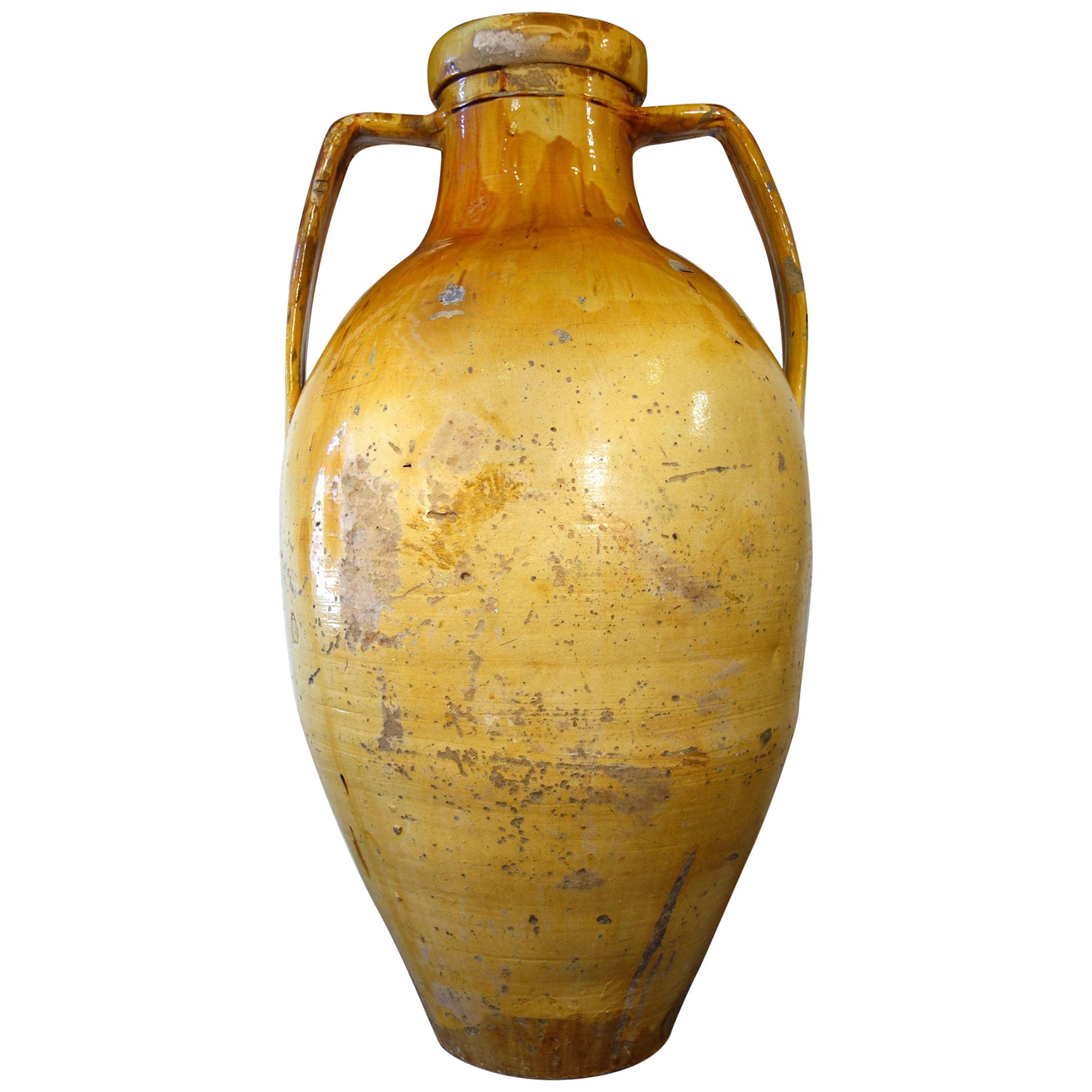 Antique Italian Orcio Puglia Colossal Jar with Bright Ochre Glaze