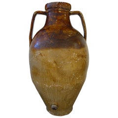 Ancienne jarre italienne Orcio Puglia Grande jarre foncée et glaçure ocre
