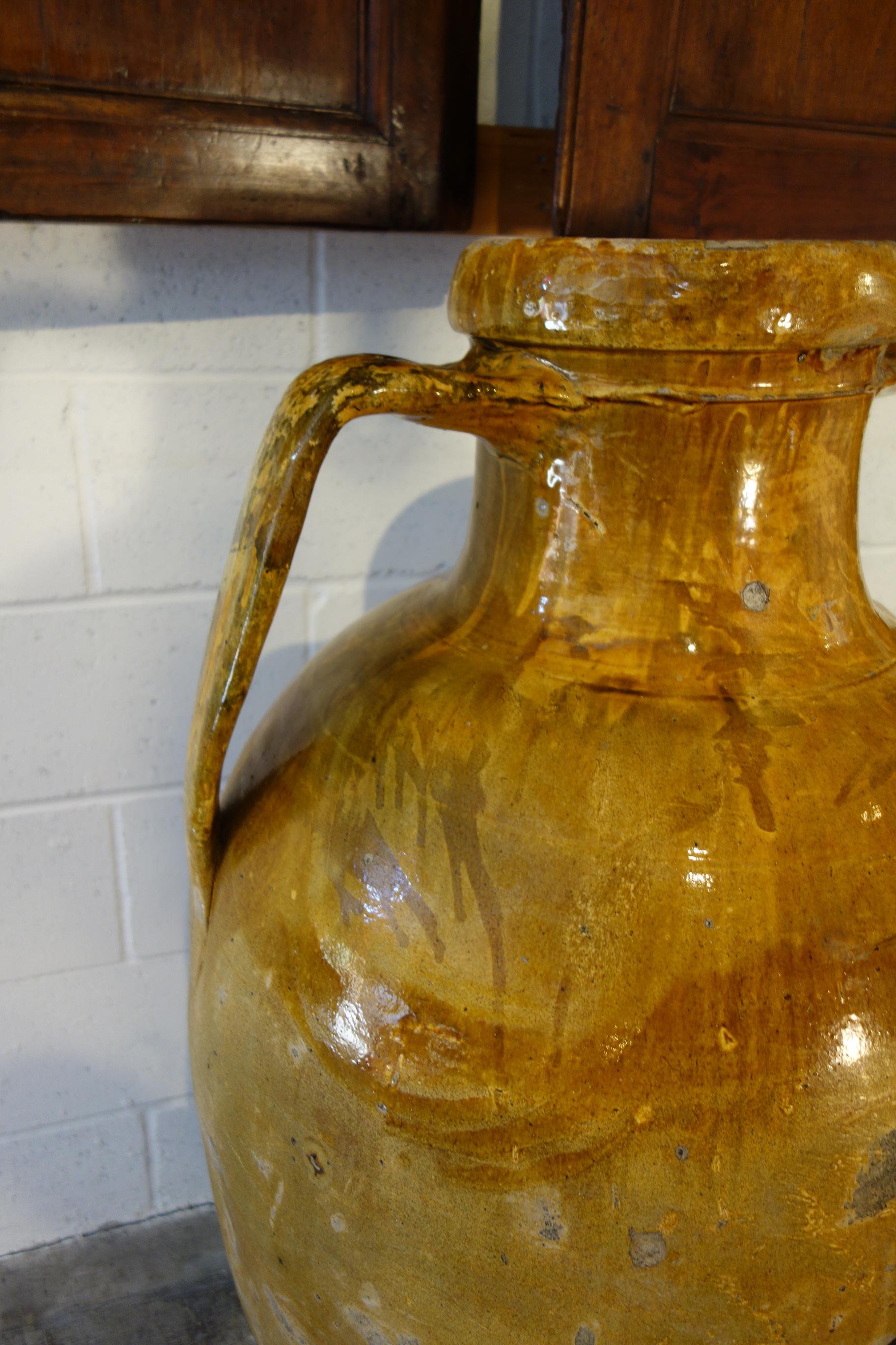Antique Italian Orcio Puglia Large Jar with Umber Ochre Glaze 2