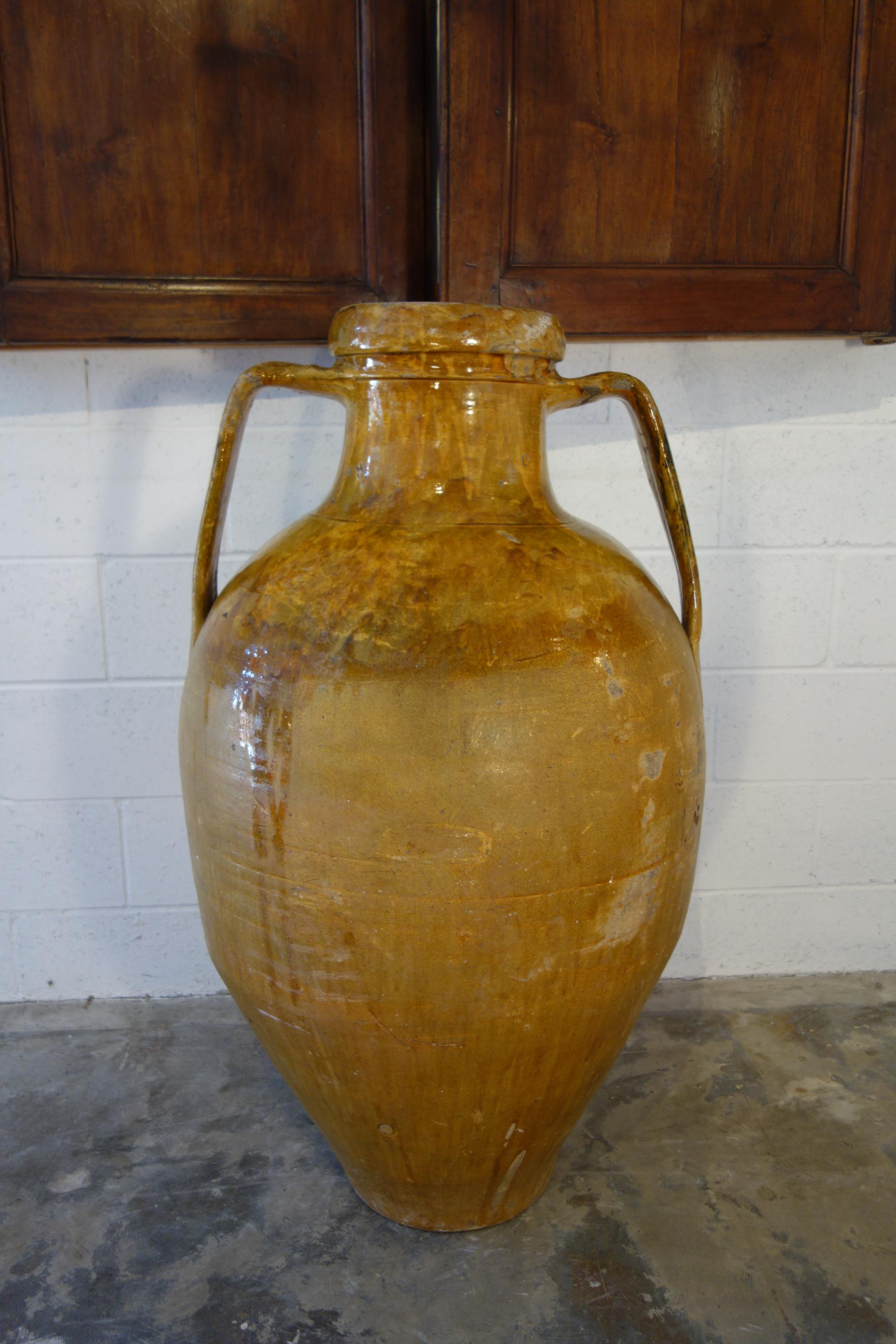 Antique Italian Orcio Puglia Large Jar with Umber Ochre Glaze 3