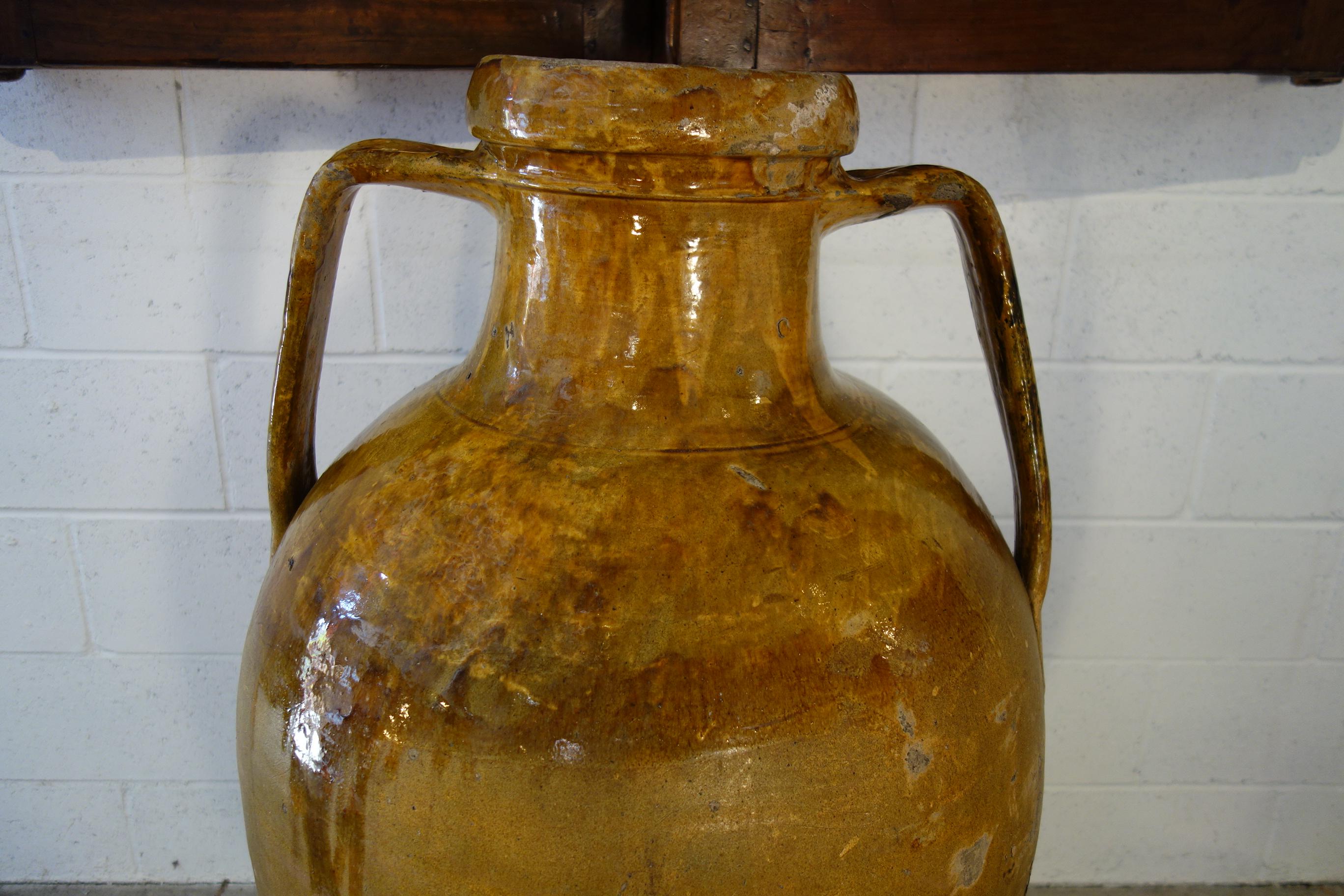 Antique Italian Orcio Puglia Large Jar with Umber Ochre Glaze 4