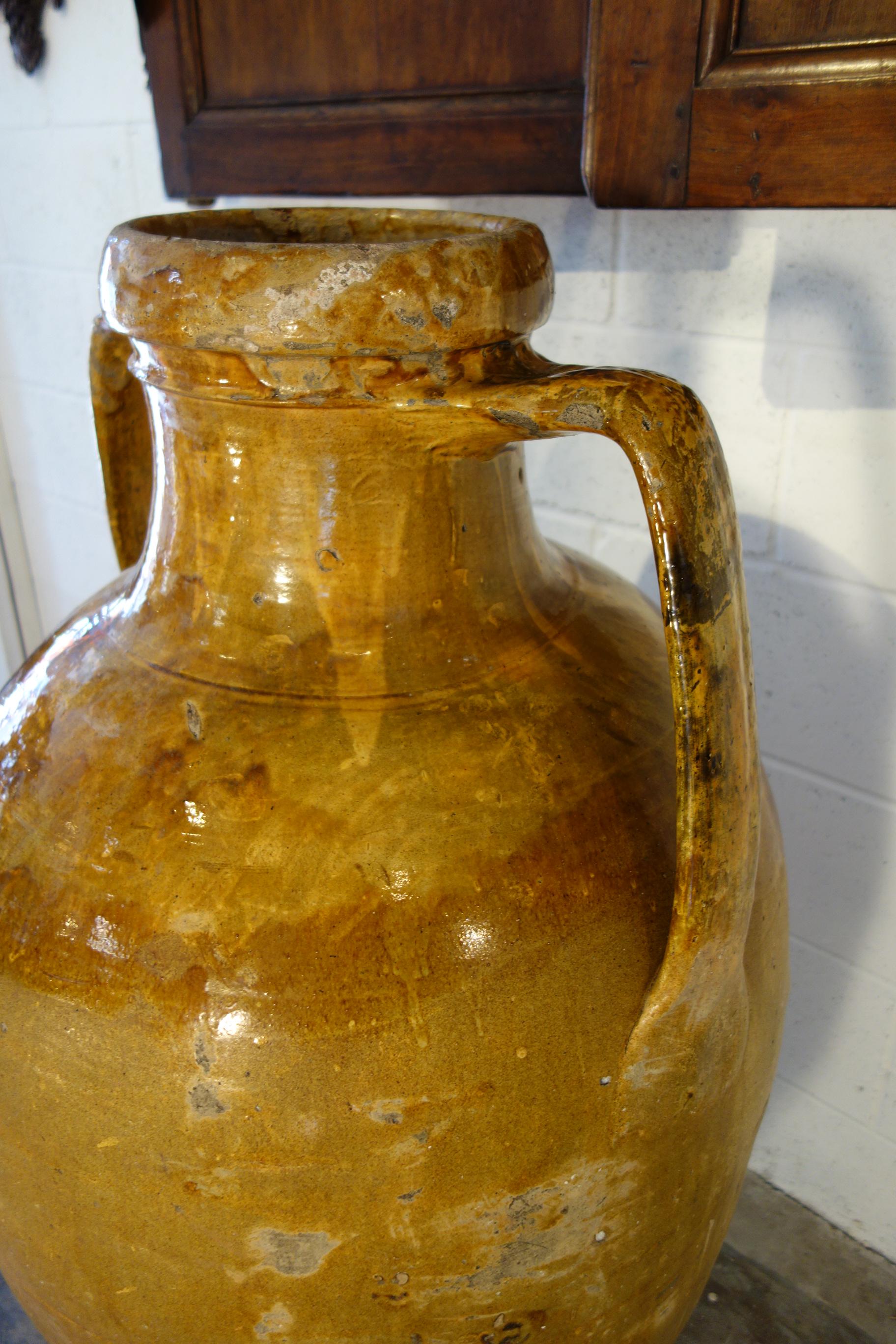 Antique Italian Orcio Puglia Large Jar with Umber Ochre Glaze 5