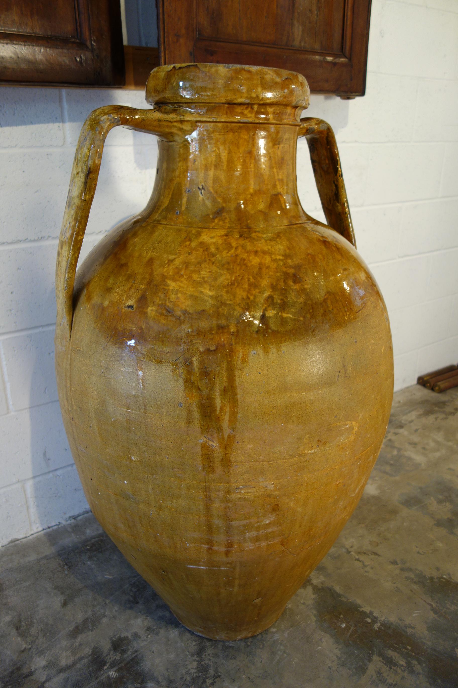 Antique Italian Orcio Puglia Large Jar with Umber Ochre Glaze 6