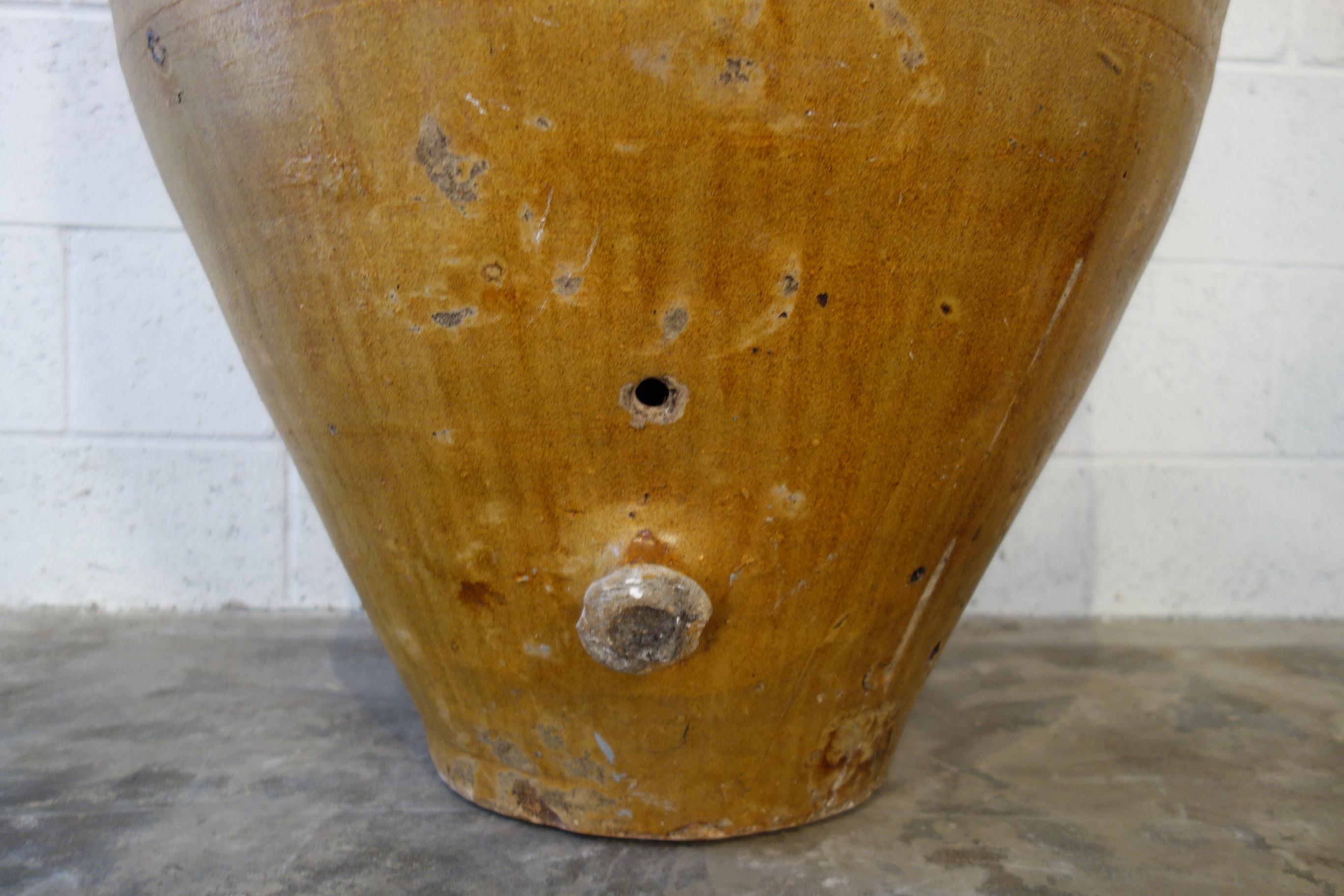 Glazed Antique Italian Orcio Puglia Large Jar with Umber Ochre Glaze