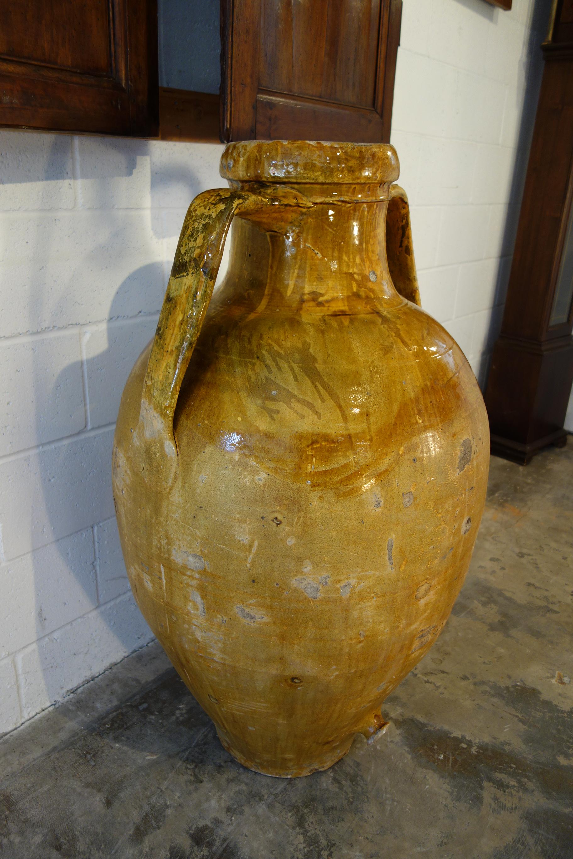 Antique Italian Orcio Puglia Large Jar with Umber Ochre Glaze 1