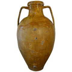 Ancienne jarre italienne Orcio Puglia de grande taille avec glaçure ocre ambrée