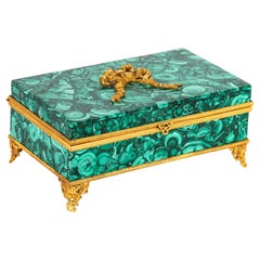 Antique Italian Ormolu Mounted Malachite Lidded Casket 20th Century
