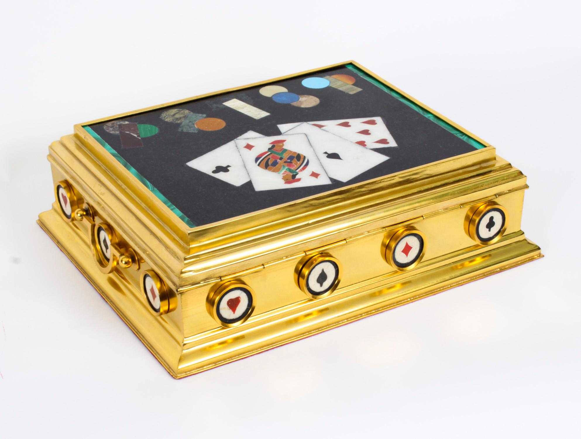 Antique Italian Ormolu & Pietra Dura Poker Card Games Casket 19th C 13