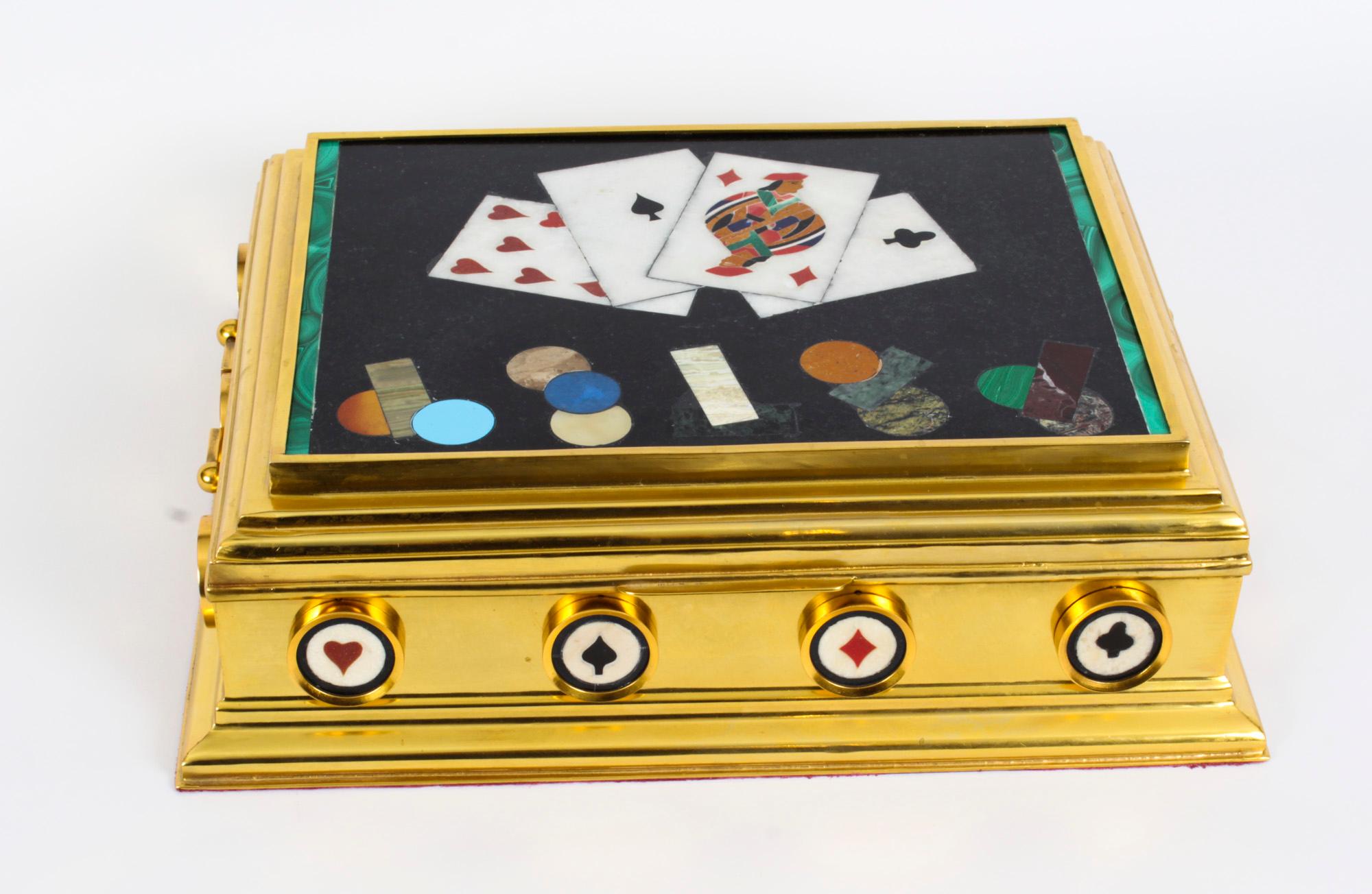Mid-19th Century Antique Italian Ormolu & Pietra Dura Poker Card Games Casket 19th C