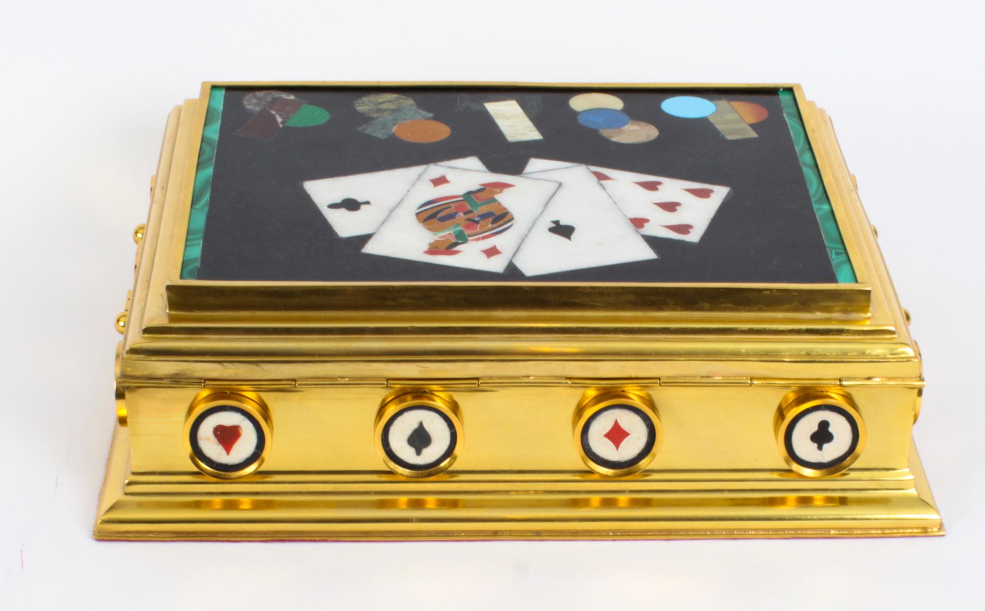 Malachite Antique Italian Ormolu & Pietra Dura Poker Card Games Casket 19th C